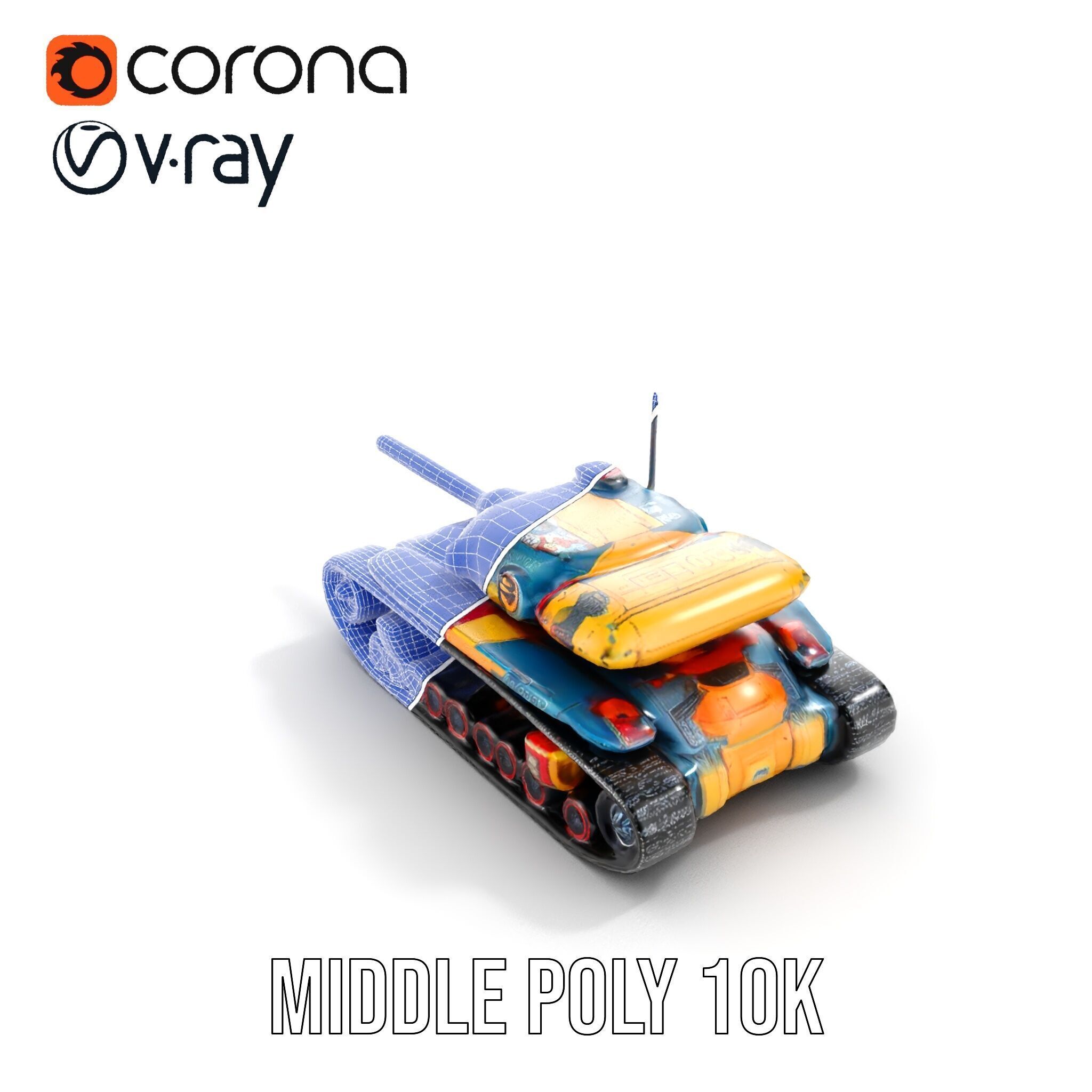 Colorful Battle Tank Model Pack for Game and Film Production Low-poly 3D model_32
