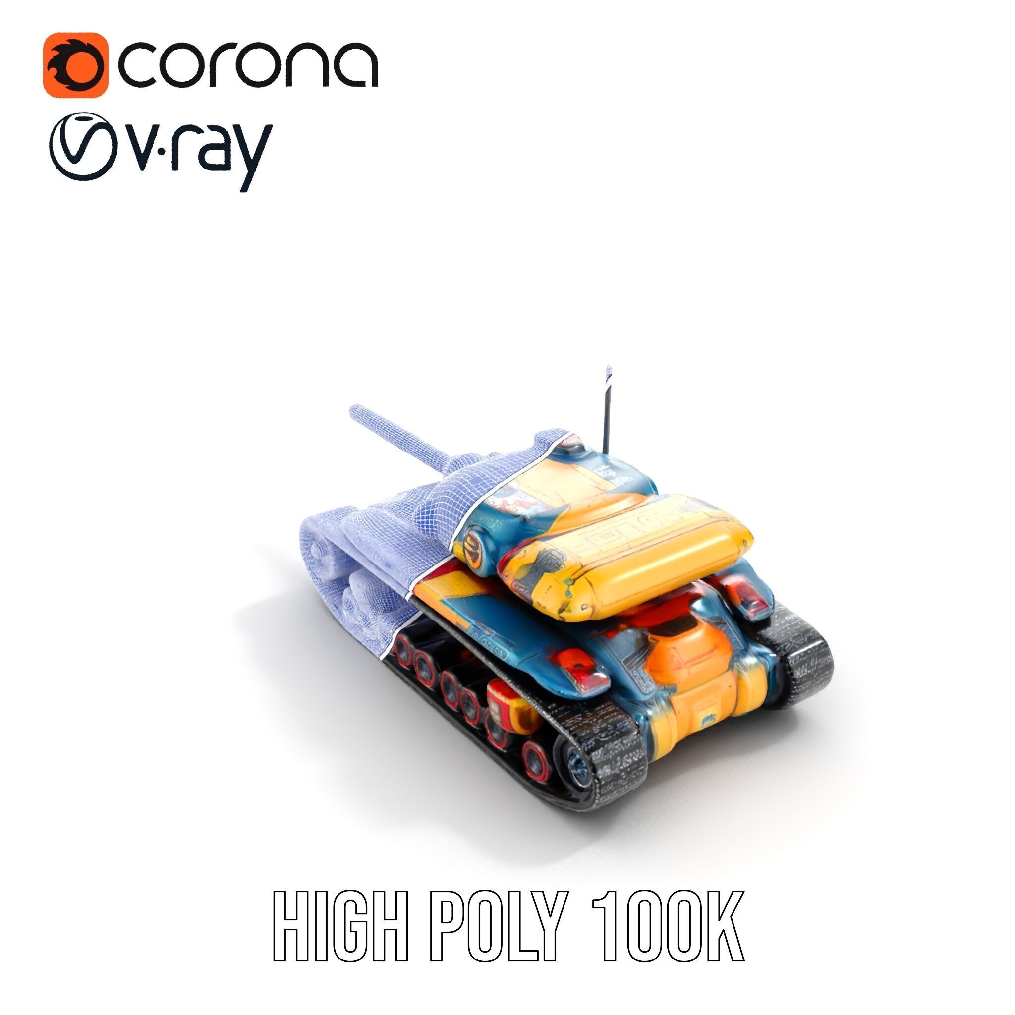 Colorful Battle Tank Model Pack for Game and Film Production Low-poly 3D model_37