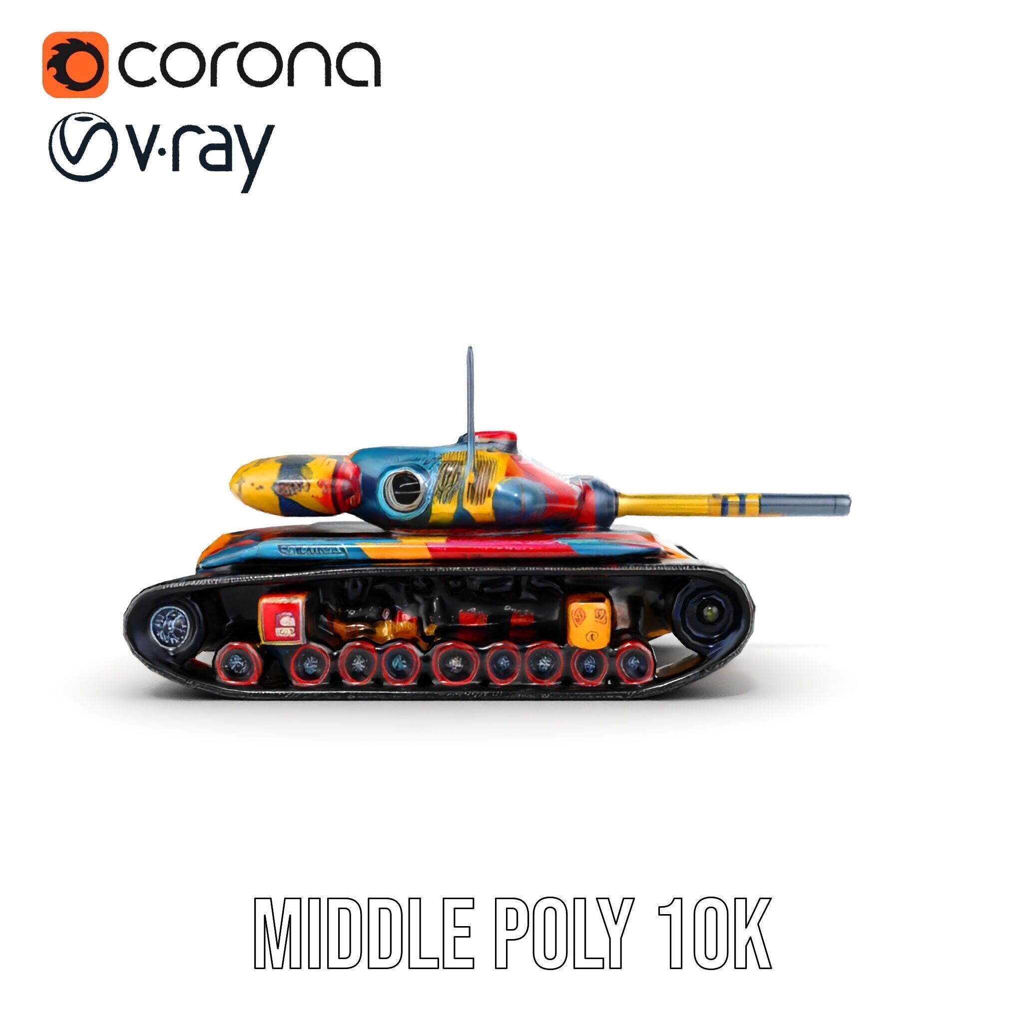 Colorful Battle Tank Model Pack for Game and Film Production Low-poly 3D model_21