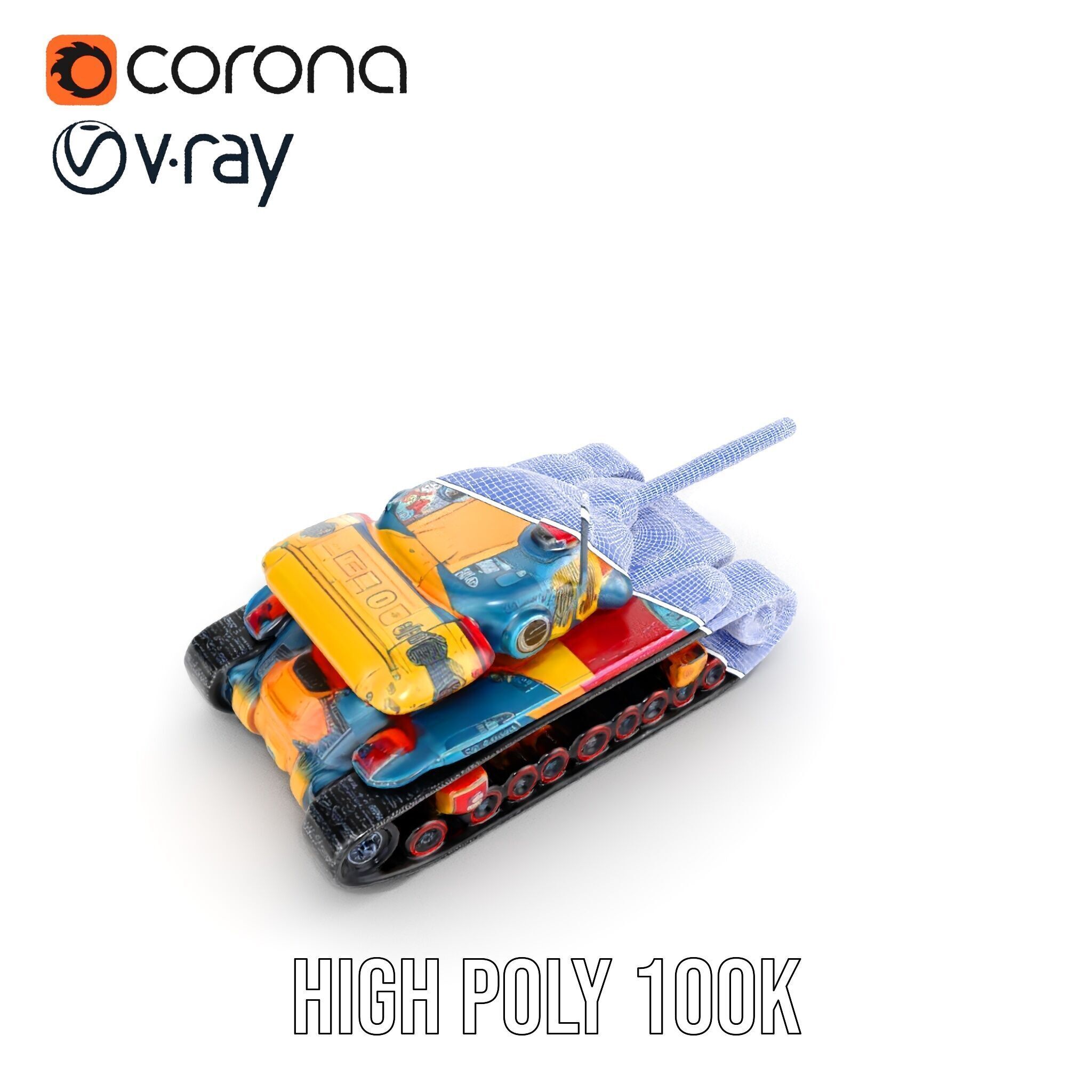 Colorful Battle Tank Model Pack for Game and Film Production Low-poly 3D model_25