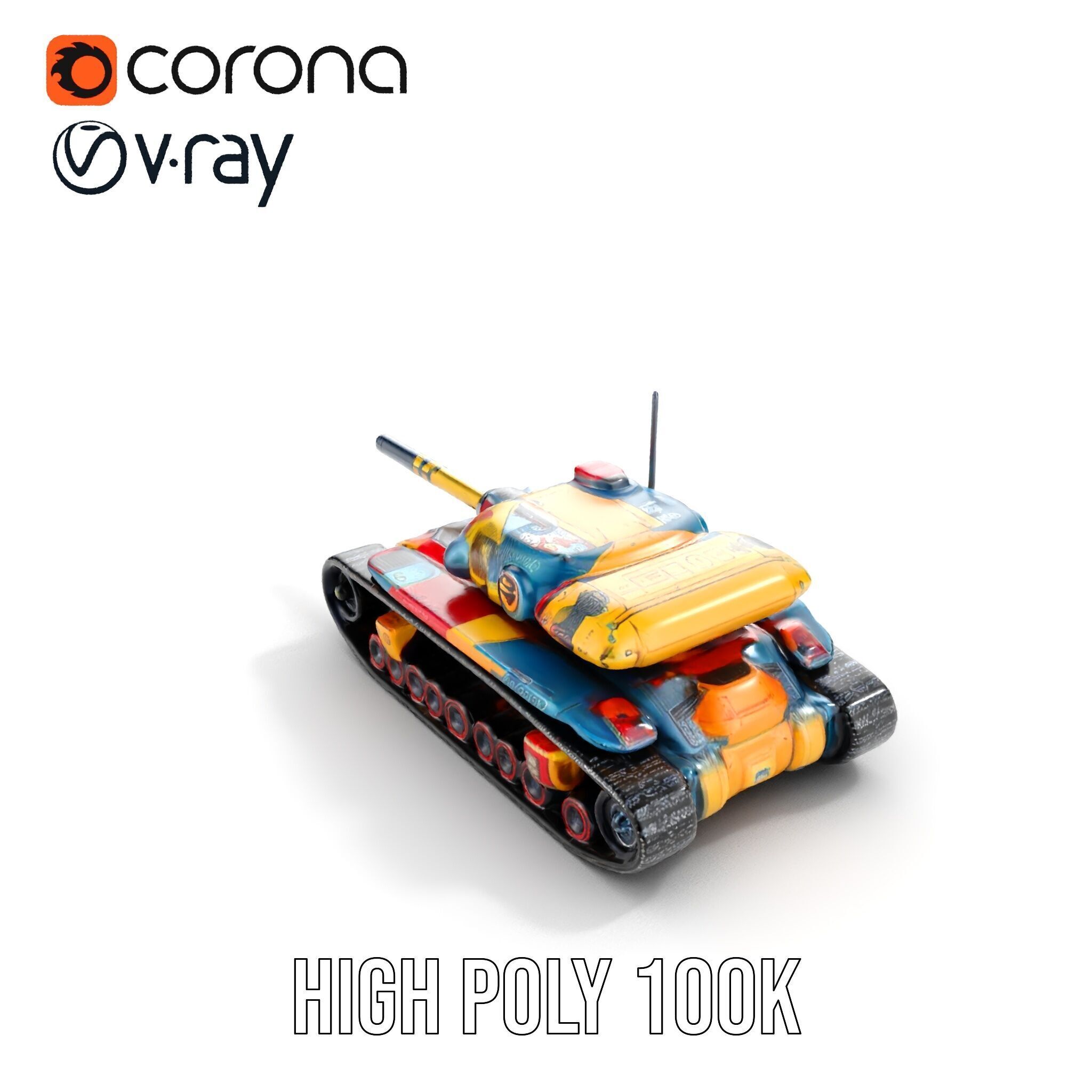 Colorful Battle Tank Model Pack for Game and Film Production Low-poly 3D model_20