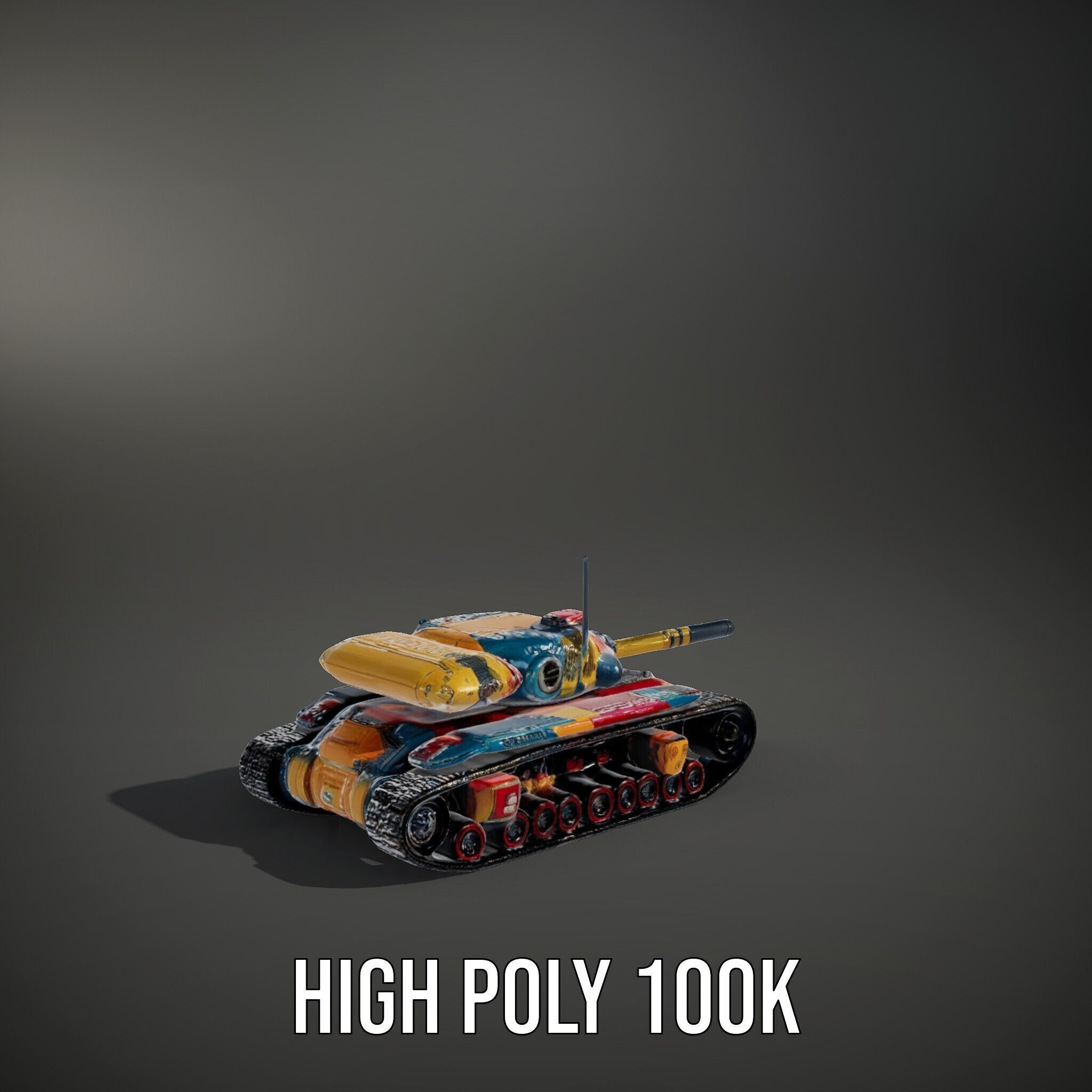 Colorful Battle Tank Model Pack for Game and Film Production Low-poly 3D model_9