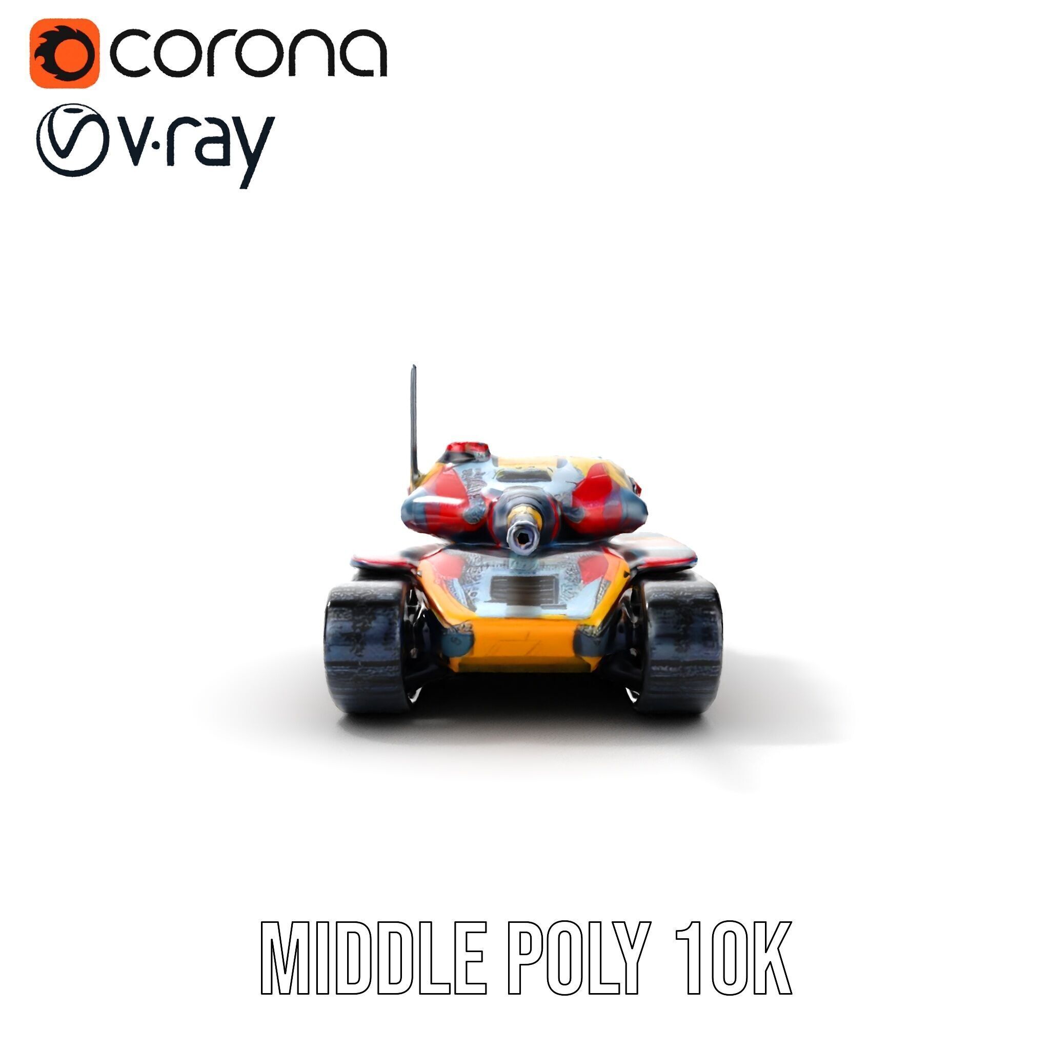 Colorful Battle Tank Model Pack for Game and Film Production Low-poly 3D model_23