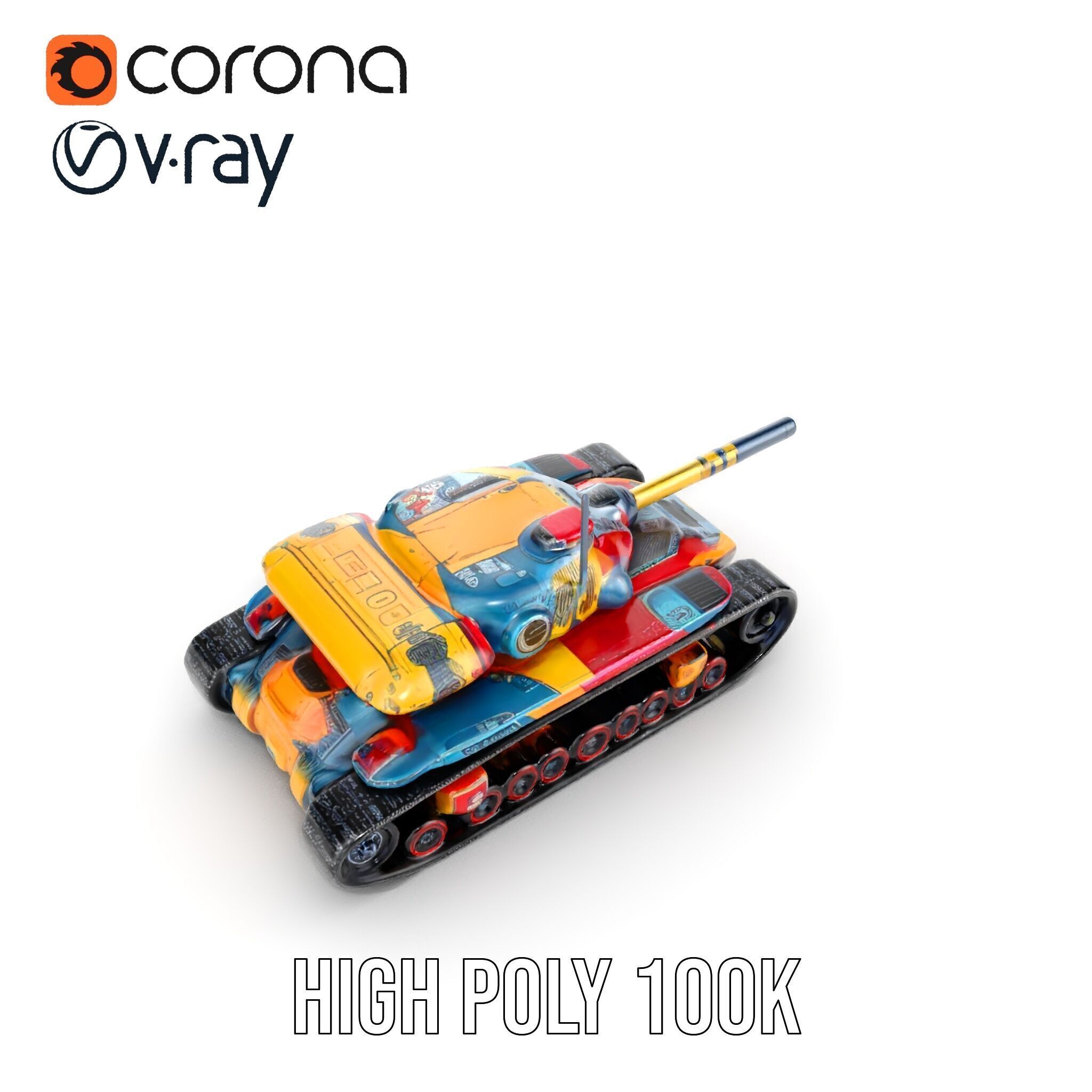 Colorful Battle Tank Model Pack for Game and Film Production Low-poly 3D model_31