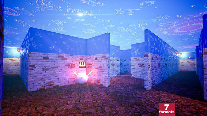 Stylized Neon Labyrinth with 9 Secret Rooms Squid Game inspired Low-poly 3D model