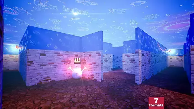 Stylized Neon Labyrinth with 9 Secret Rooms Squid Game inspired Low-poly 3D model