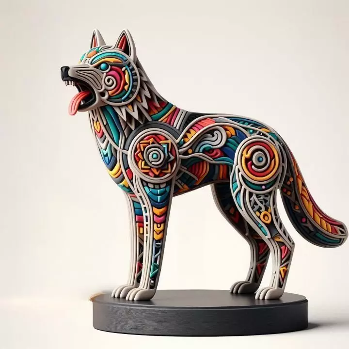 1012 Color 3D Model Totem Style Wolf on Pedestal 3D print model_0
