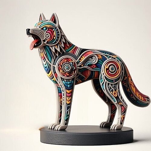 1012 Color 3D Model  Totem Style Wolf on Pedestal 3D print model