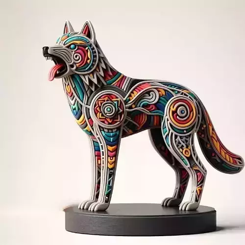 1012 Color 3D Model  Totem Style Wolf on Pedestal
