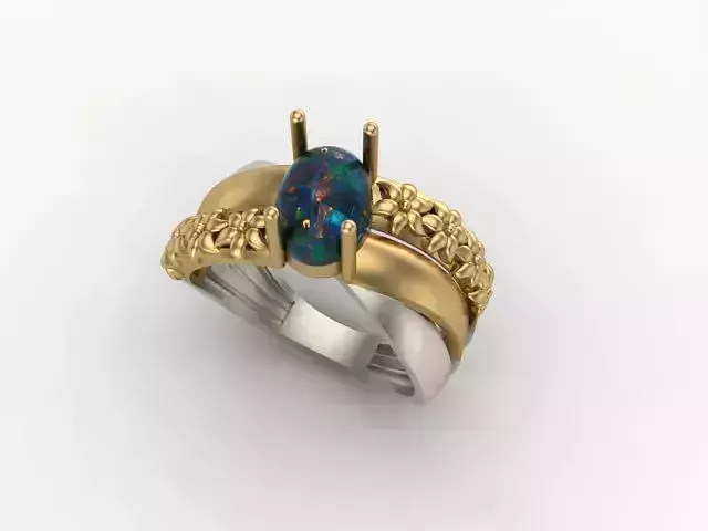 Engagement ring with opal and flowers