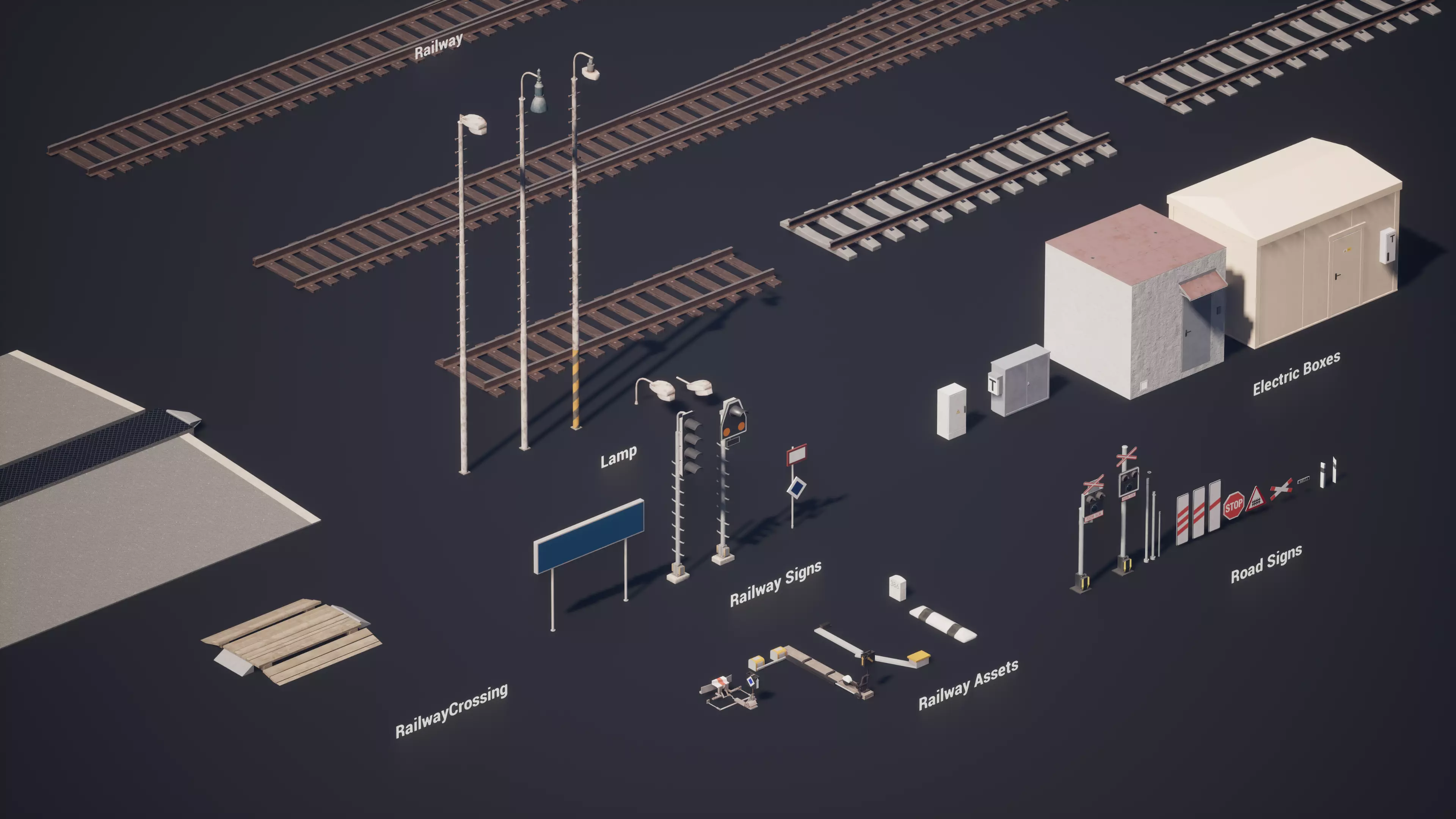 Railway Props pack Low-poly 3D model