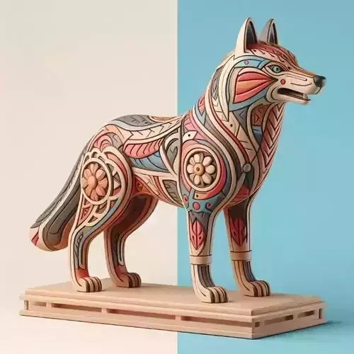 1013  Color 3D Model  Totem Style Wolf on Pedestal