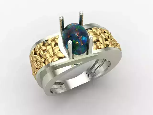 Engagement ring with opal and flowers