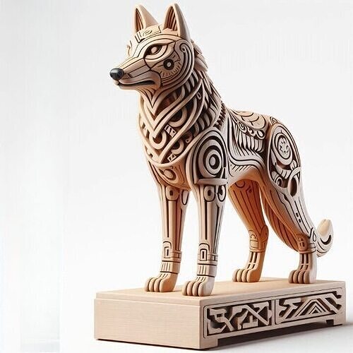 1014 Color 3D Model  Totem Style  Wolf on Pedestal 3D print model