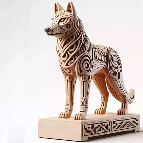 1014 Color 3D Model  Totem Style  Wolf on Pedestal