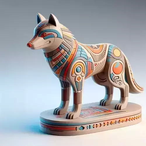 1015 Color 3D Model  Totem Style  Wolf on Pedestal