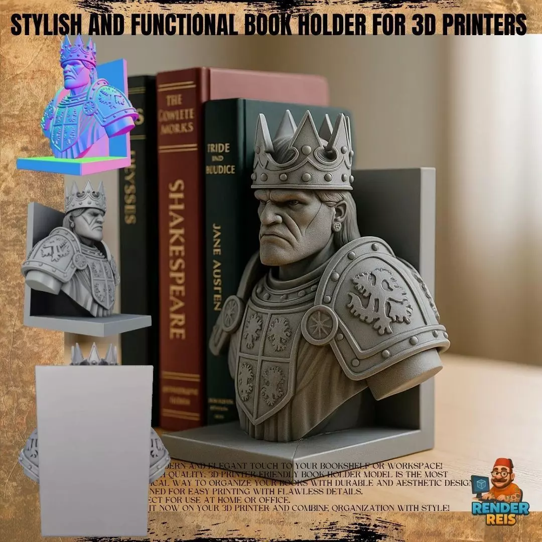 King Bust Bookend 3D Printable Decor 3D model_0