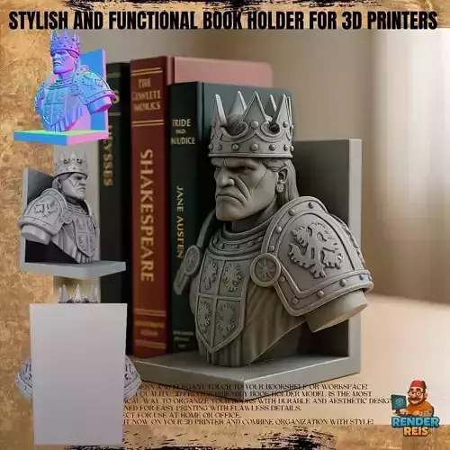 King Bust Bookend  3D Printable Decor