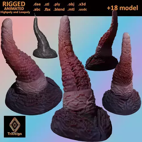 Alien Tentacle Toy Rigged Lowpoly and Highpoly