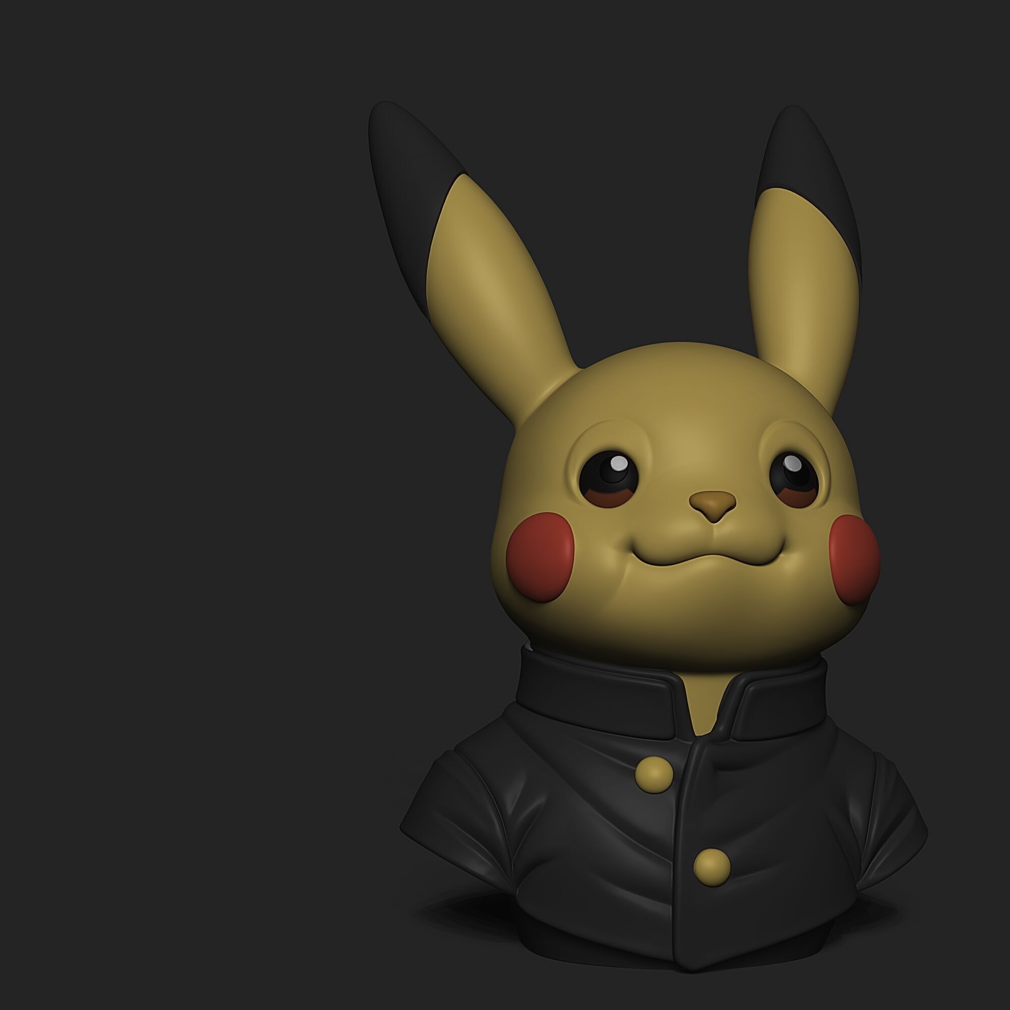 Pikachu Japanese School Uniform Bust STL 3MF Files 3D print model_6