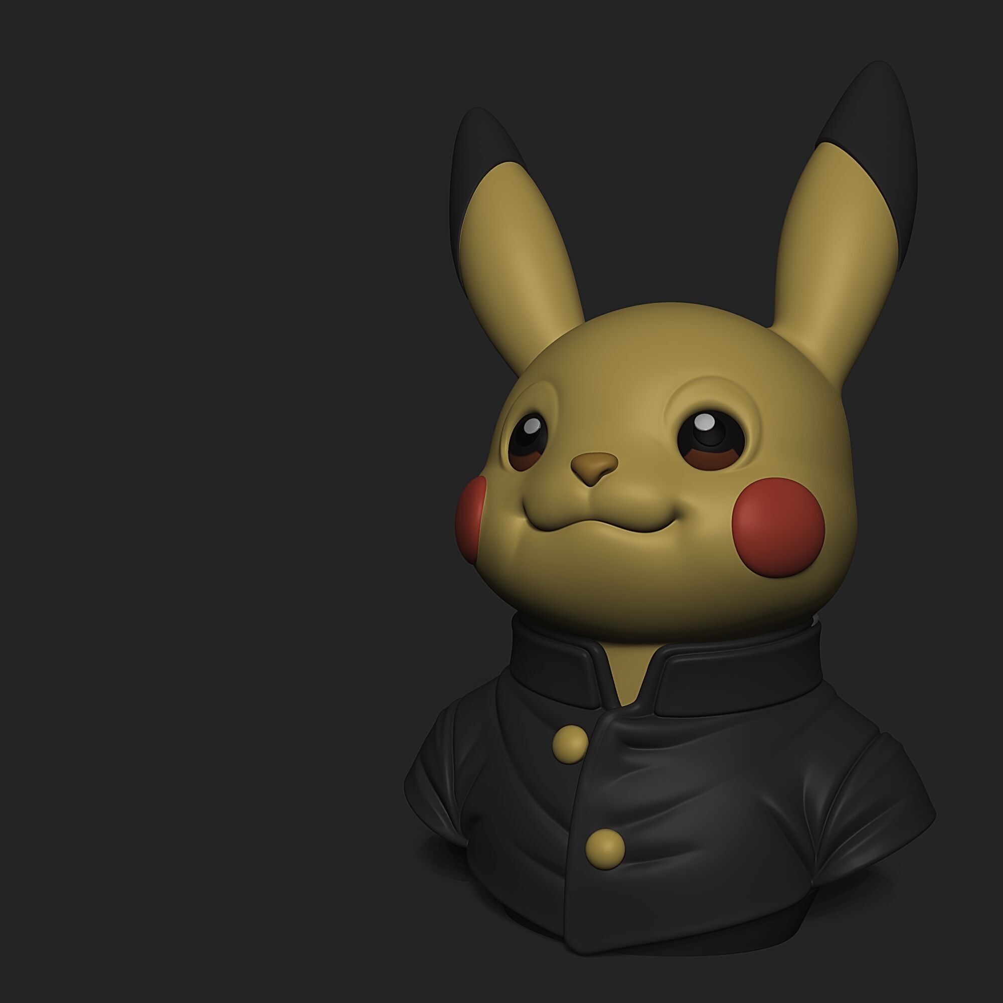 Pikachu Japanese School Uniform Bust STL 3MF Files 3D print model_4