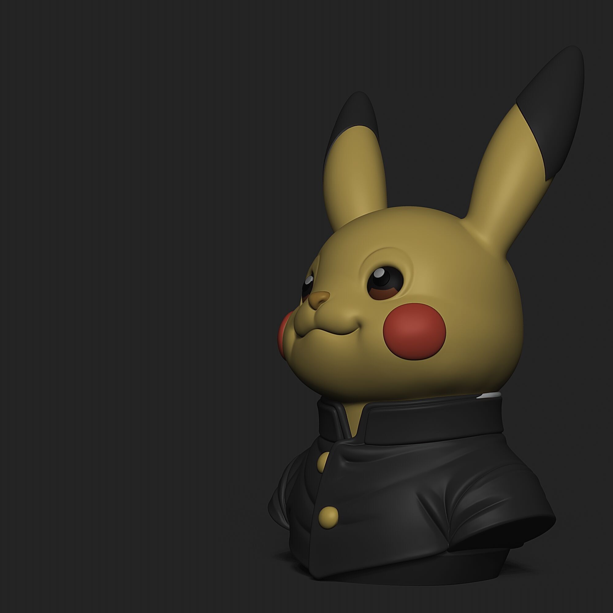 Pikachu Japanese School Uniform Bust STL 3MF Files 3D print model_7