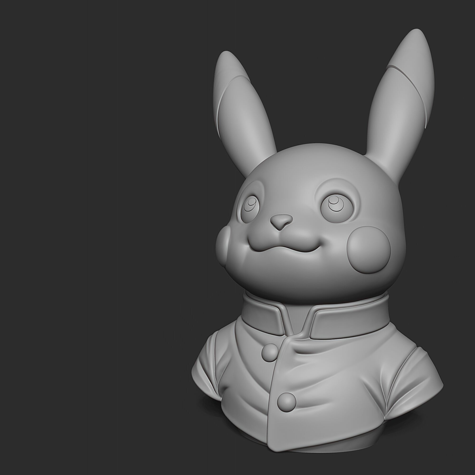 Pikachu Japanese School Uniform Bust STL 3MF Files 3D print model_1