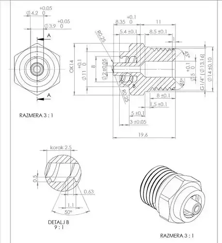 Luer lock medical thread - male adapter G1-4 