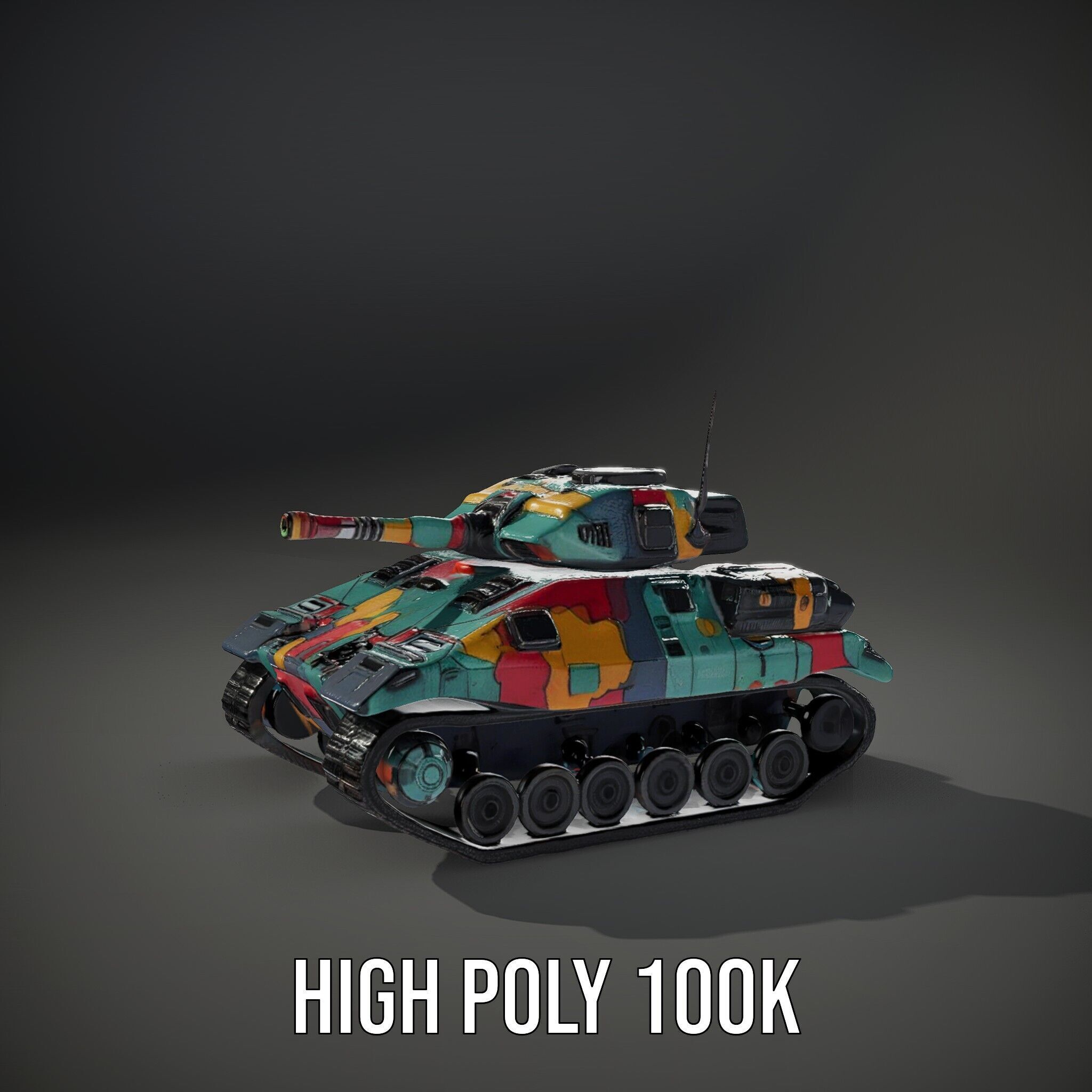 Colorful Camouflage Tank model pack for realistic simulation Low-poly 3D model_12