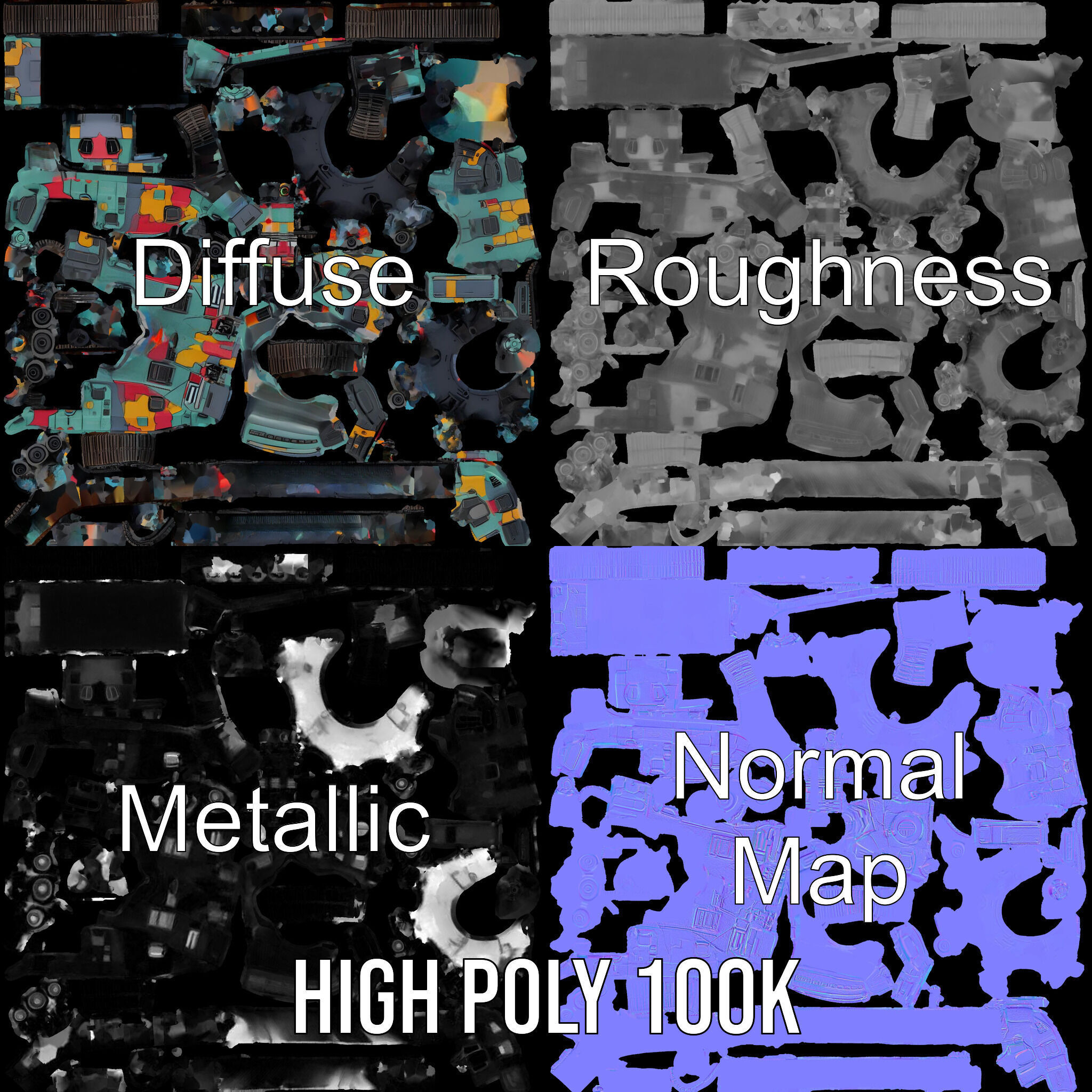 Colorful Camouflage Tank model pack for realistic simulation Low-poly 3D model_4