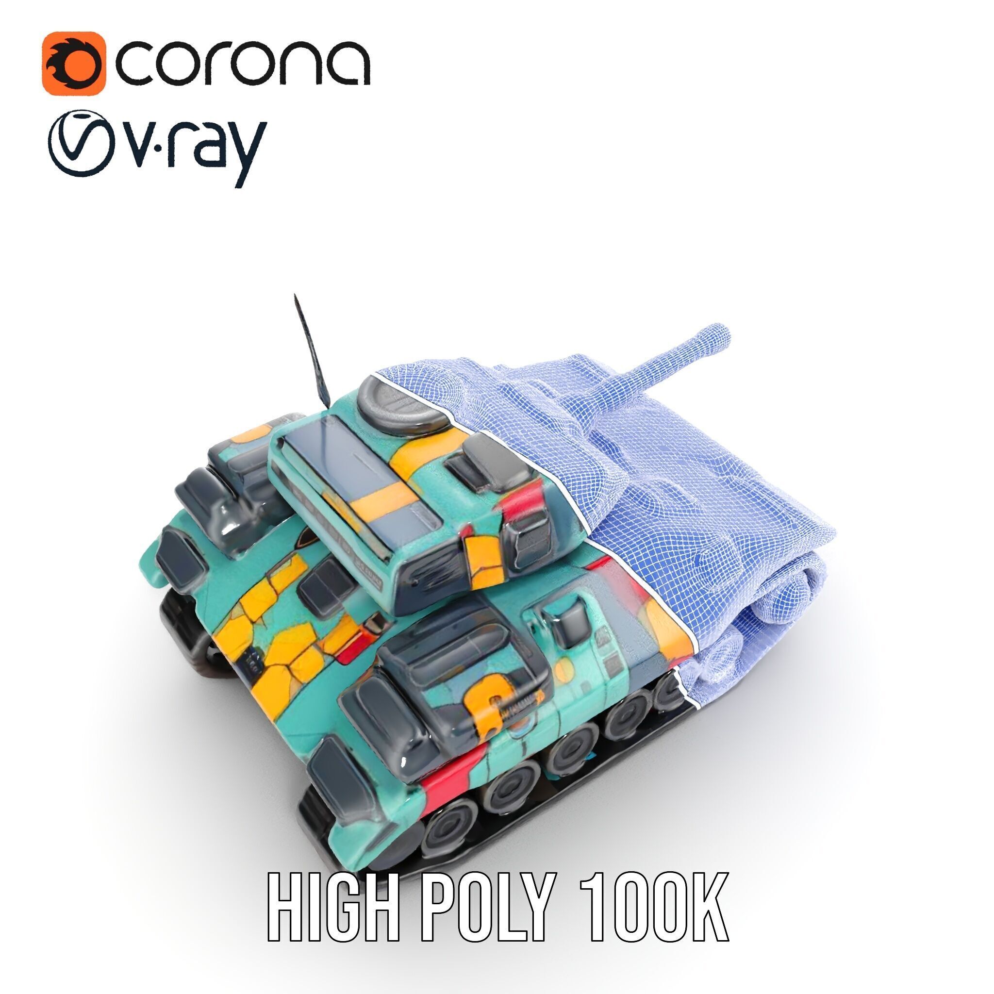 Colorful Camouflage Tank model pack for realistic simulation Low-poly 3D model_30