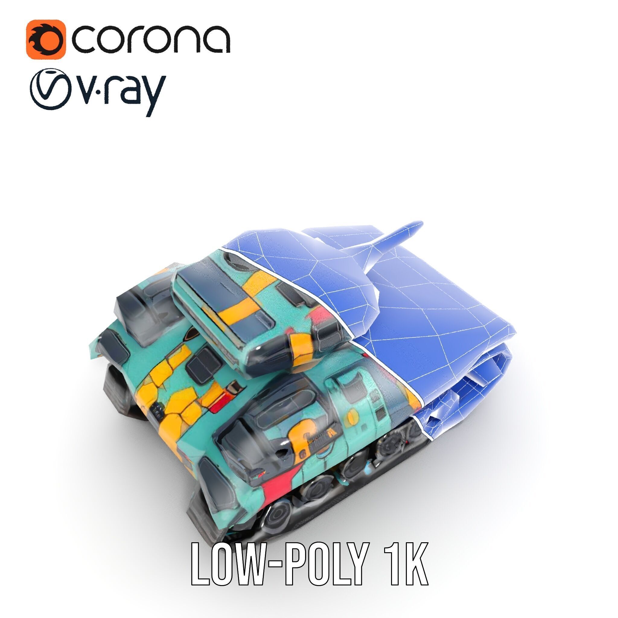 Colorful Camouflage Tank model pack for realistic simulation Low-poly 3D model_19