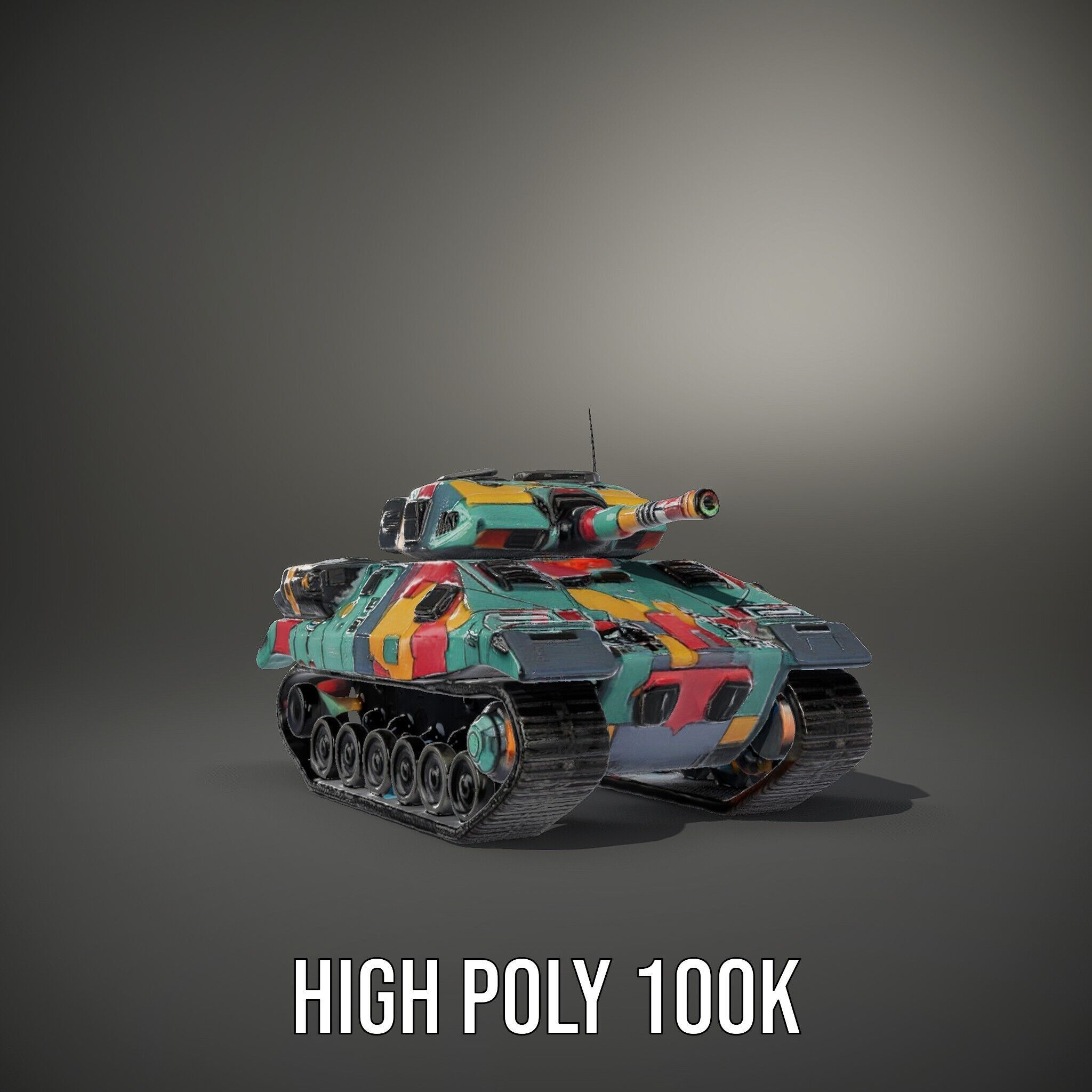 Colorful Camouflage Tank model pack for realistic simulation Low-poly 3D model_15