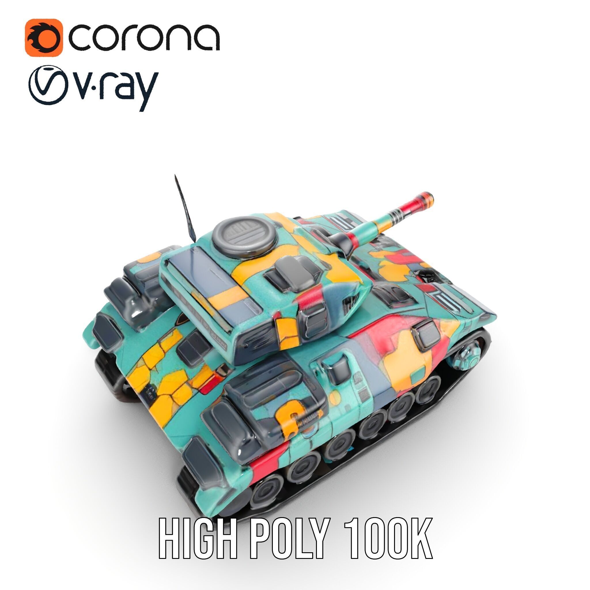Colorful Camouflage Tank model pack for realistic simulation Low-poly 3D model_25