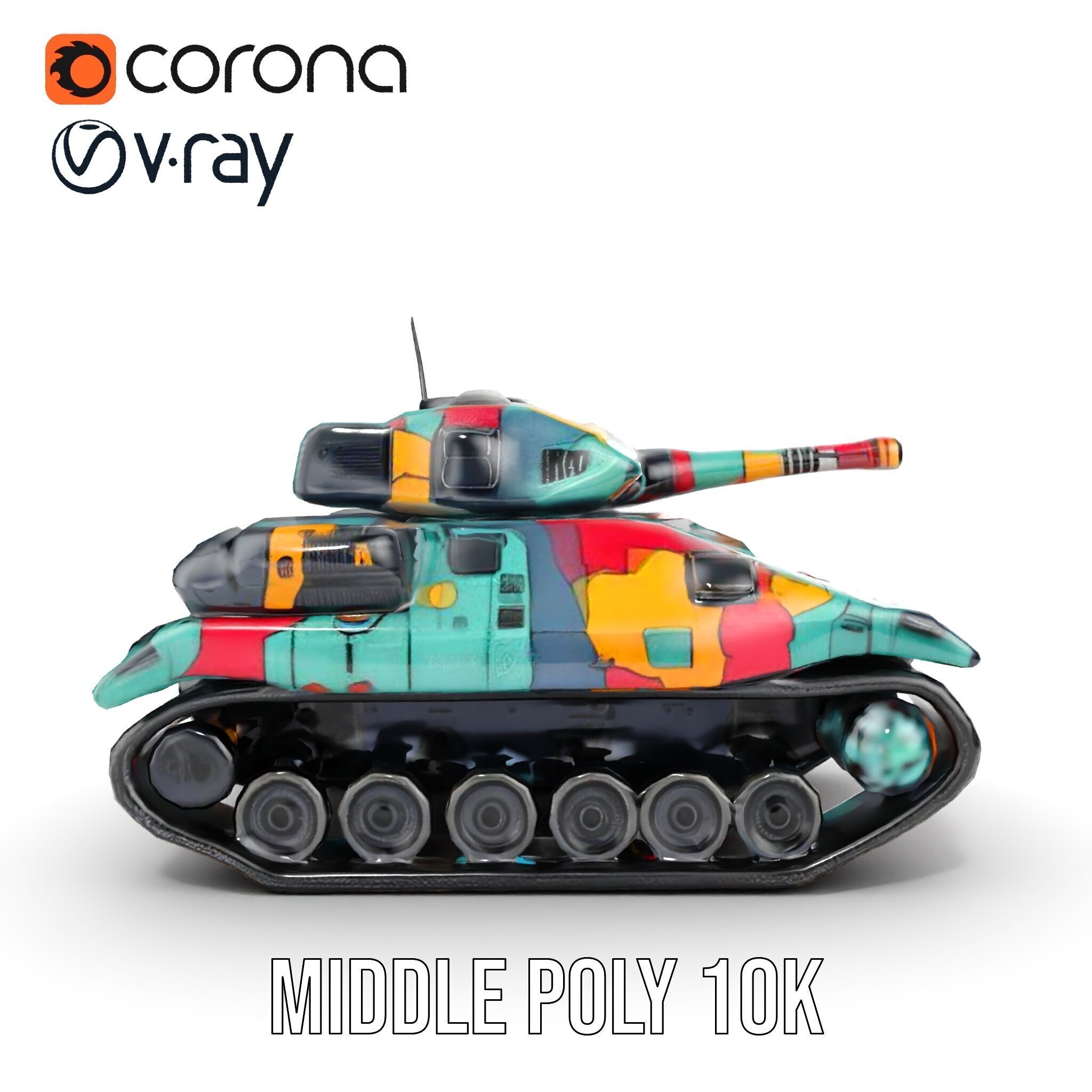 Colorful Camouflage Tank model pack for realistic simulation Low-poly 3D model_20