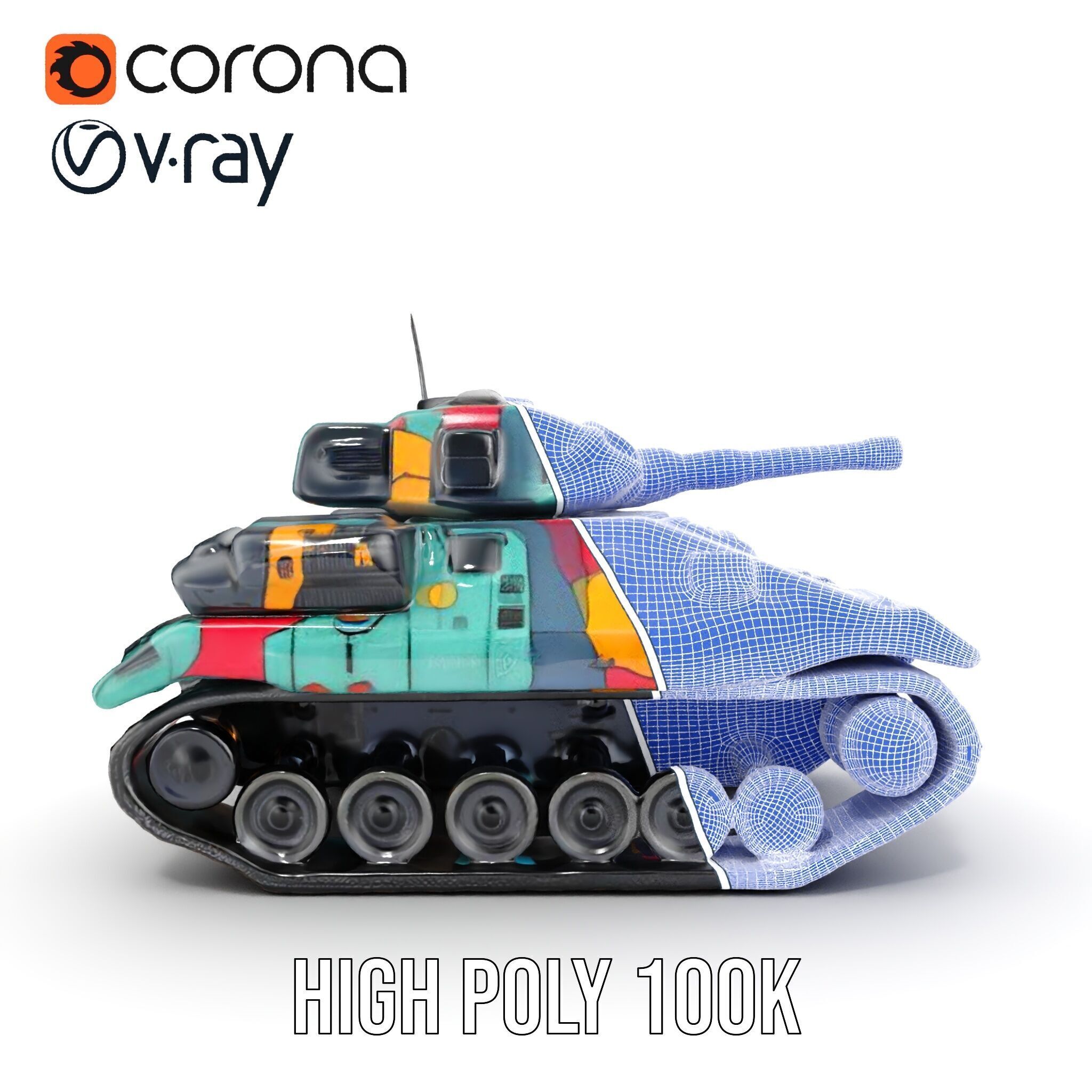 Colorful Camouflage Tank model pack for realistic simulation Low-poly 3D model_39