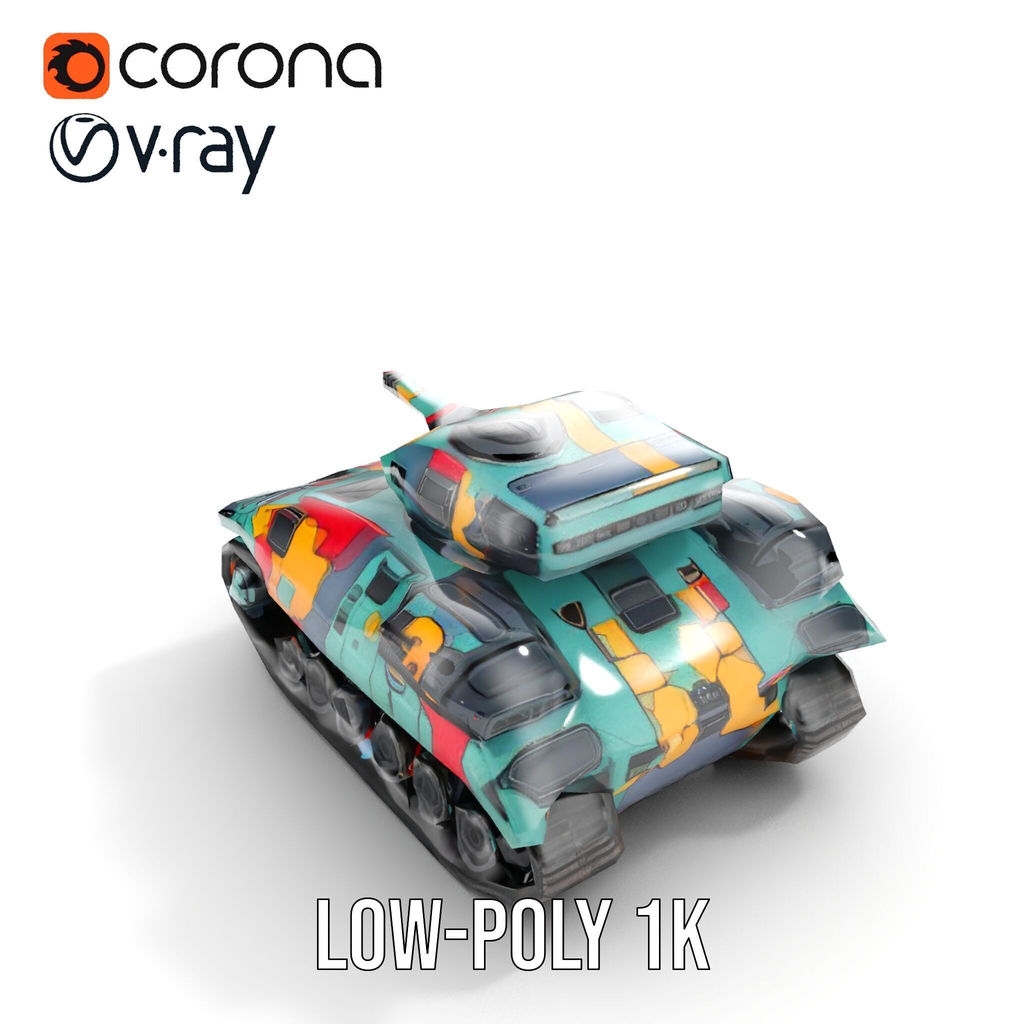Colorful Camouflage Tank model pack for realistic simulation Low-poly 3D model_14