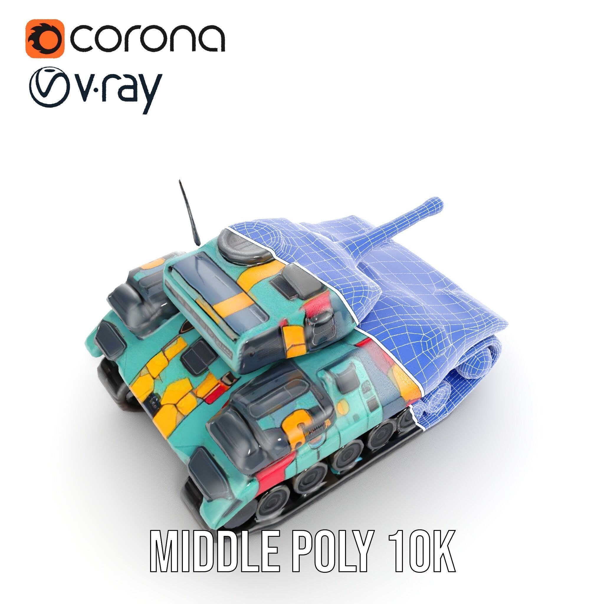 Colorful Camouflage Tank model pack for realistic simulation Low-poly 3D model_18