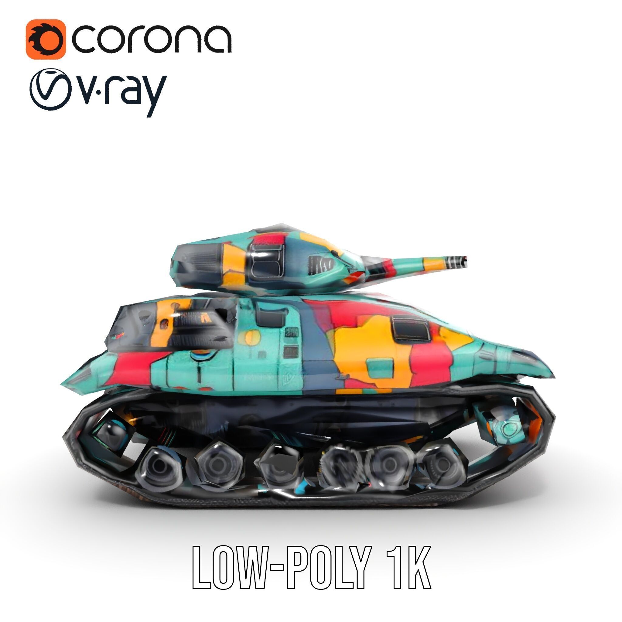 Colorful Camouflage Tank model pack for realistic simulation Low-poly 3D model_17