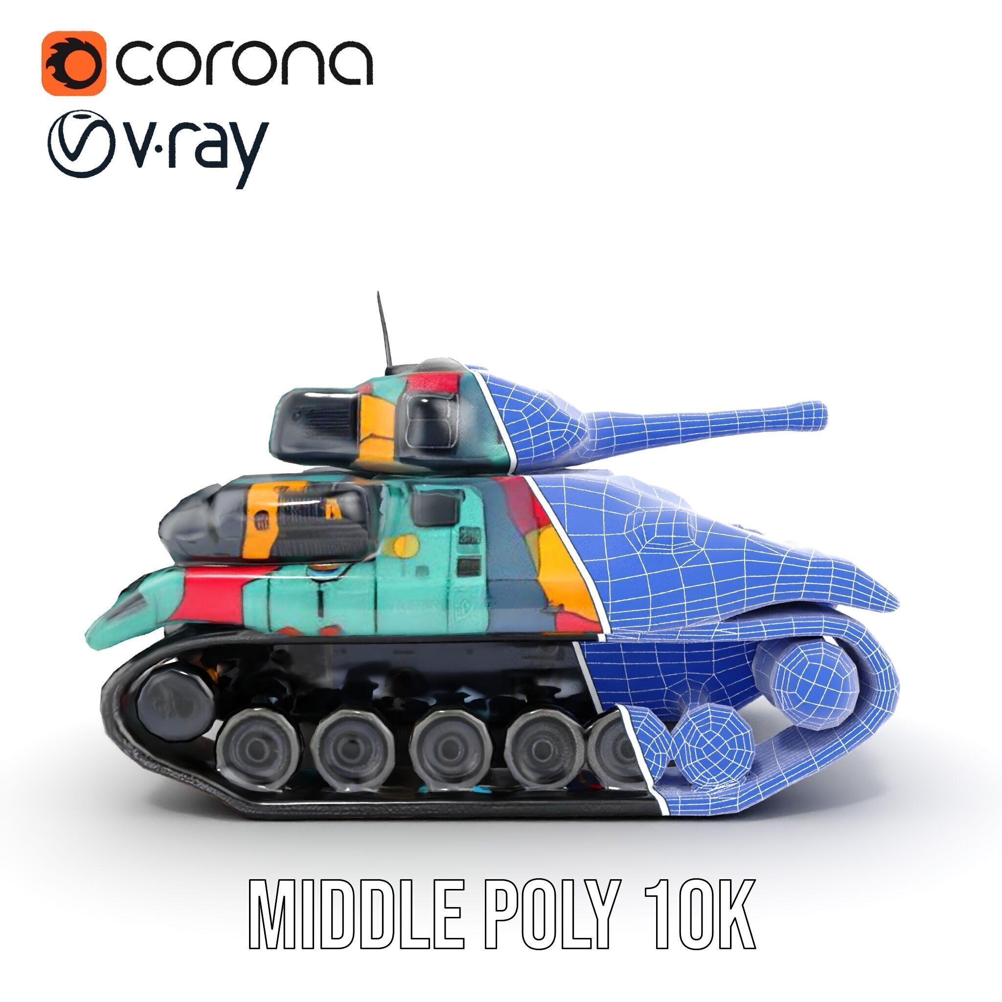 Colorful Camouflage Tank model pack for realistic simulation Low-poly 3D model_31