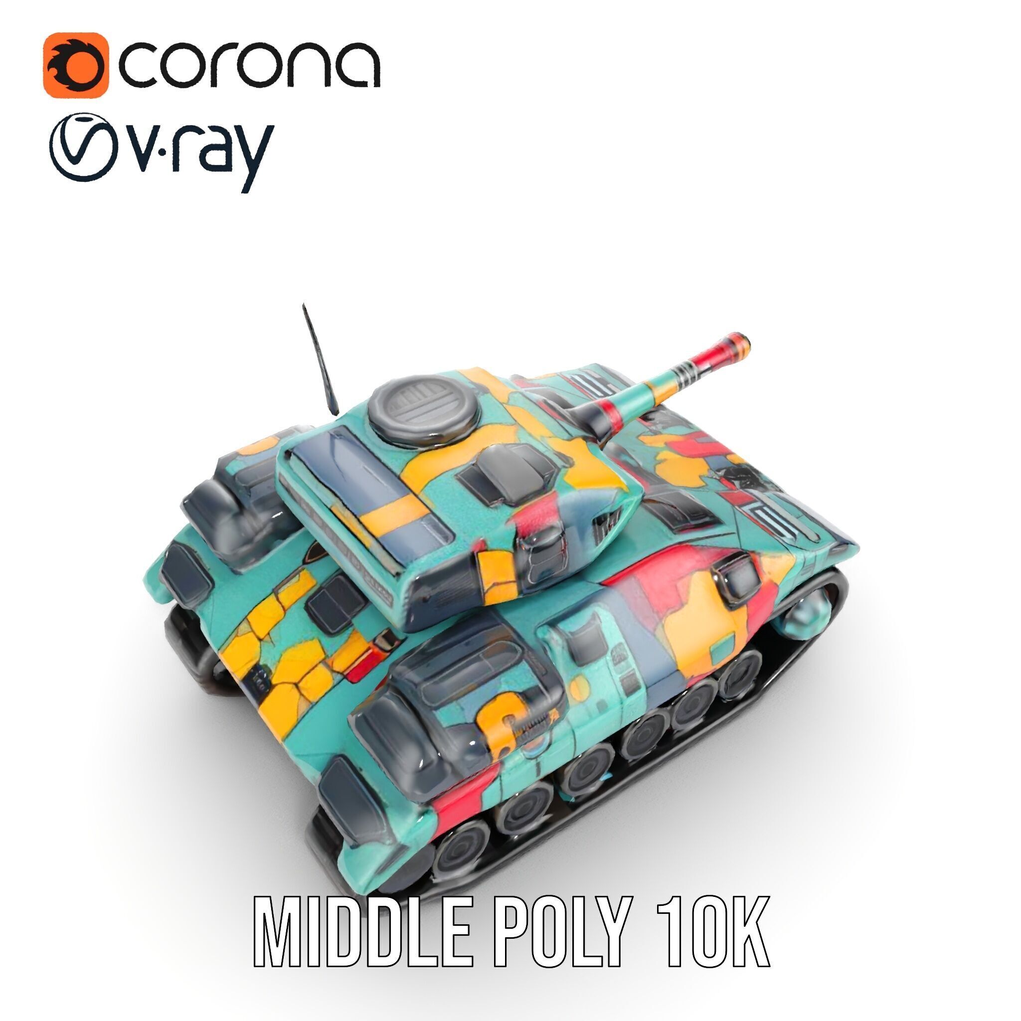 Colorful Camouflage Tank model pack for realistic simulation Low-poly 3D model_13