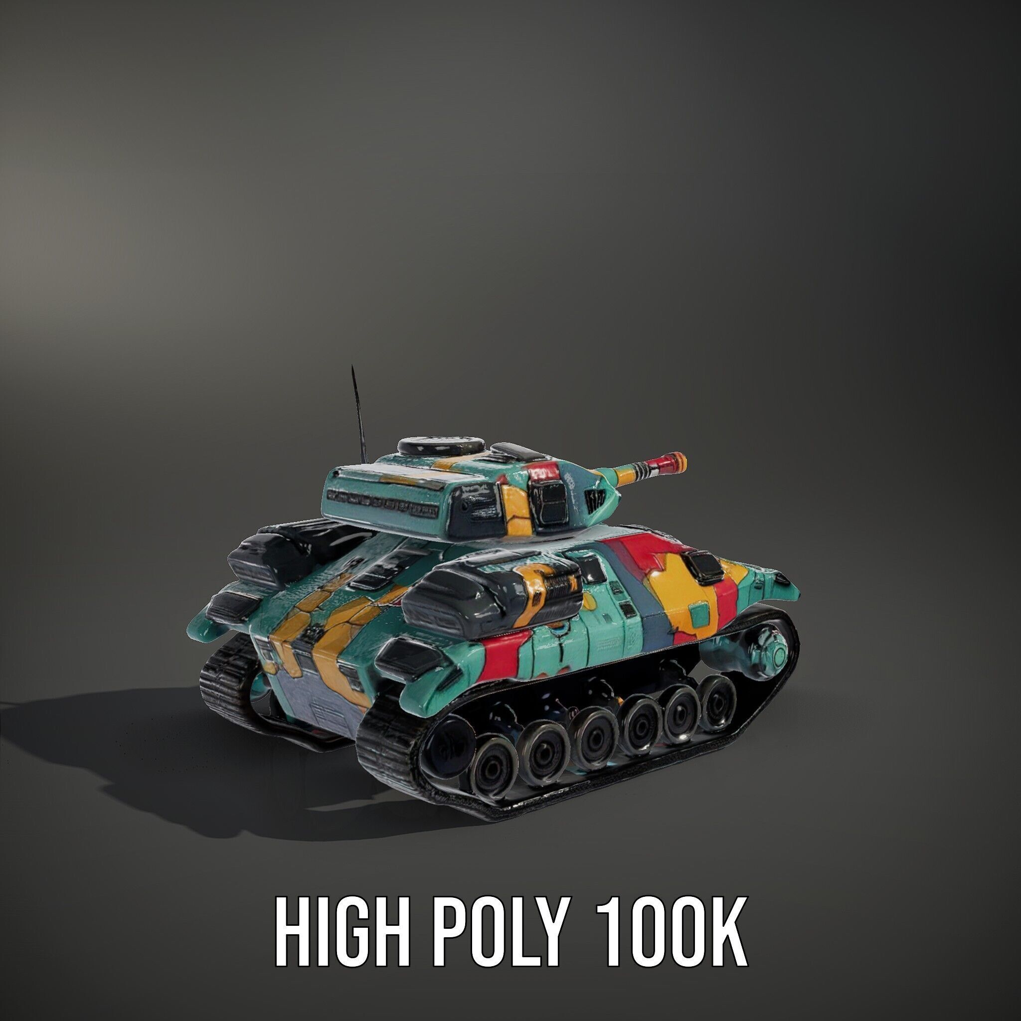 Colorful Camouflage Tank model pack for realistic simulation Low-poly 3D model_9