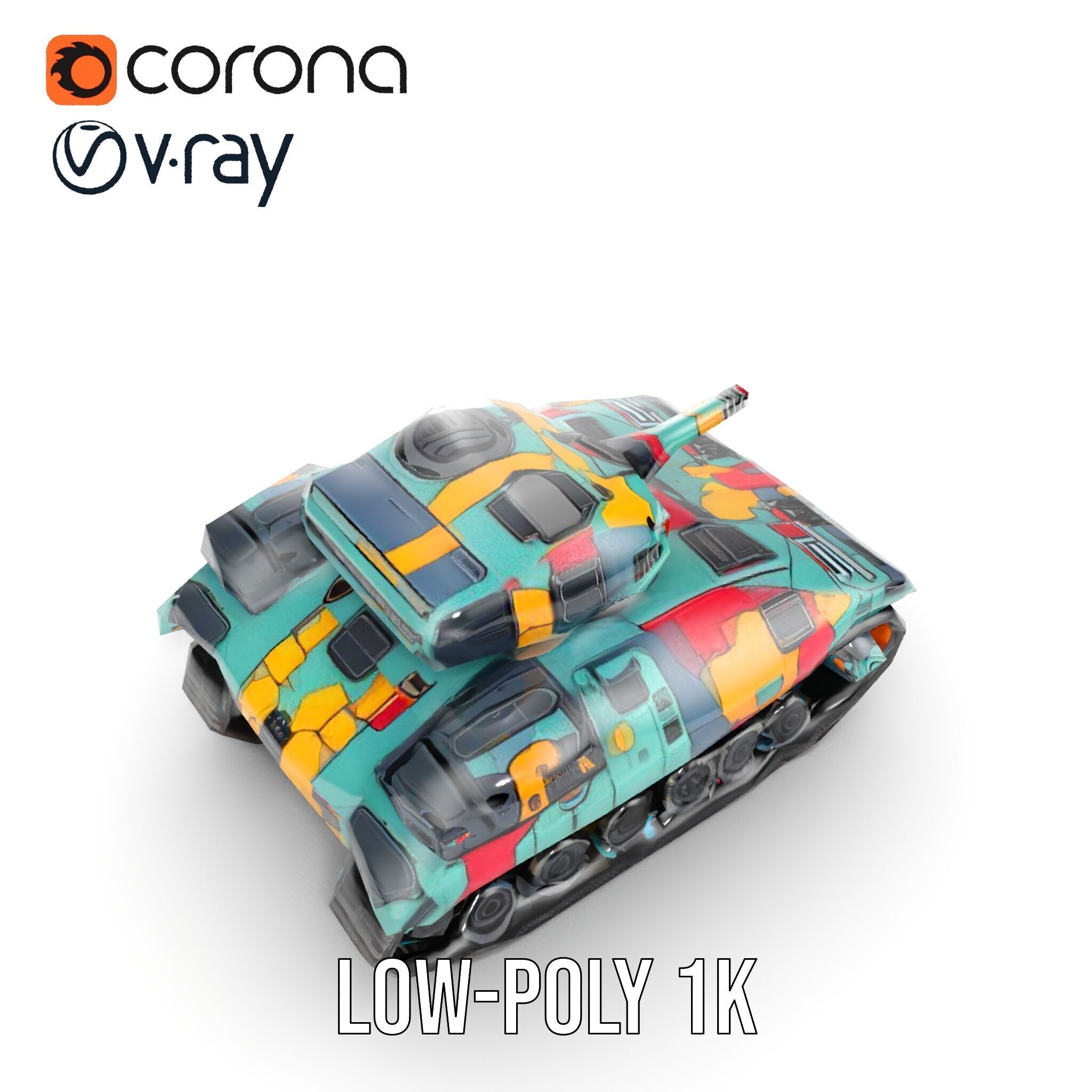 Colorful Camouflage Tank model pack for realistic simulation Low-poly 3D model_27