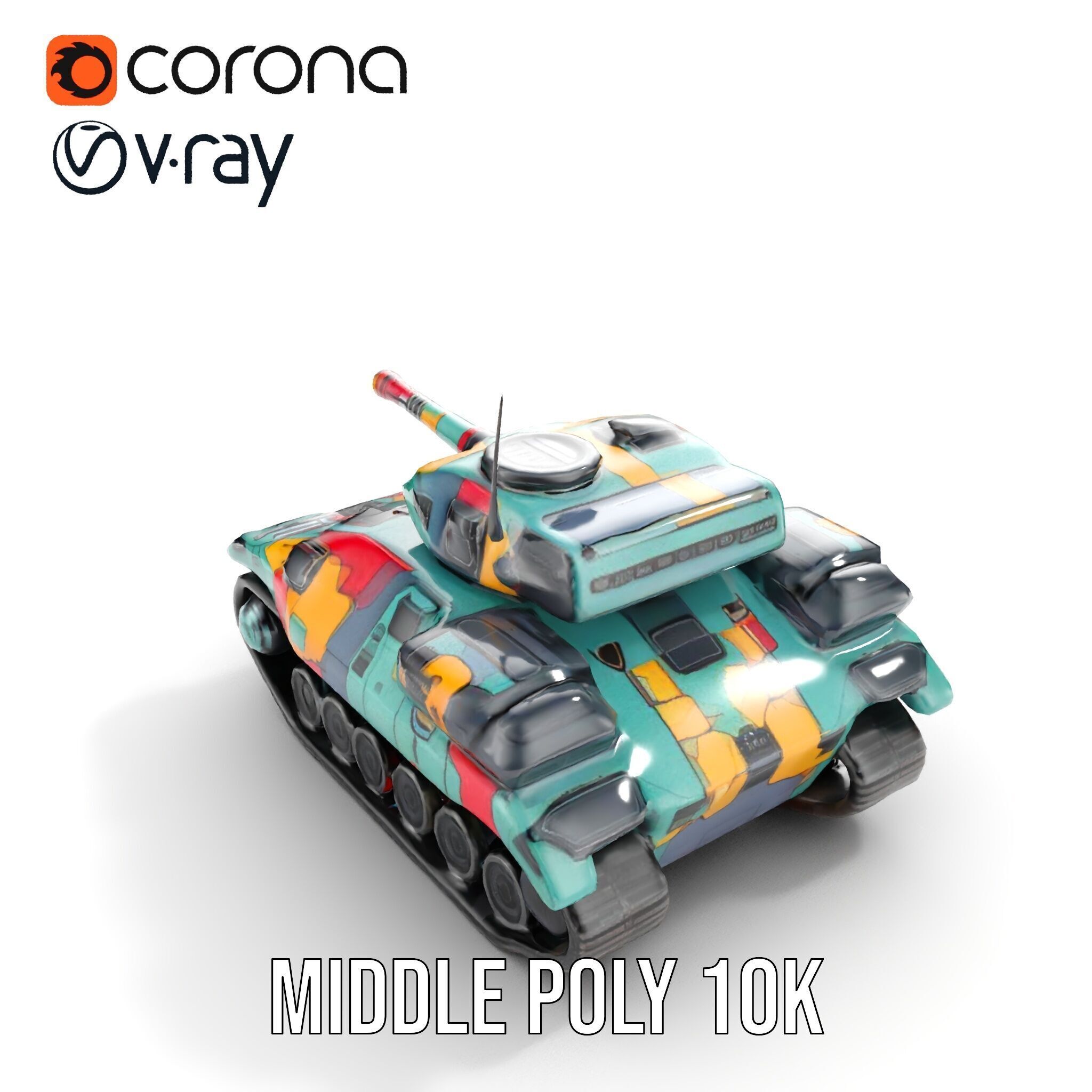 Colorful Camouflage Tank model pack for realistic simulation Low-poly 3D model_16