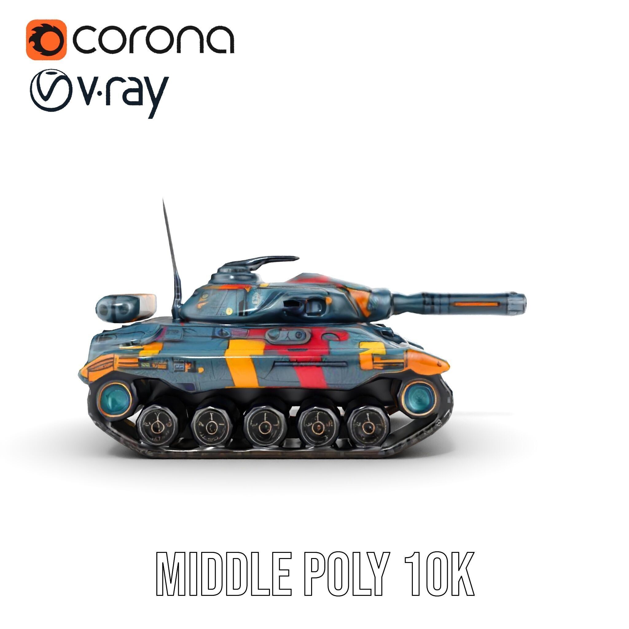 Colorful Futuristic Tank Model Pack Low-poly 3D model_16