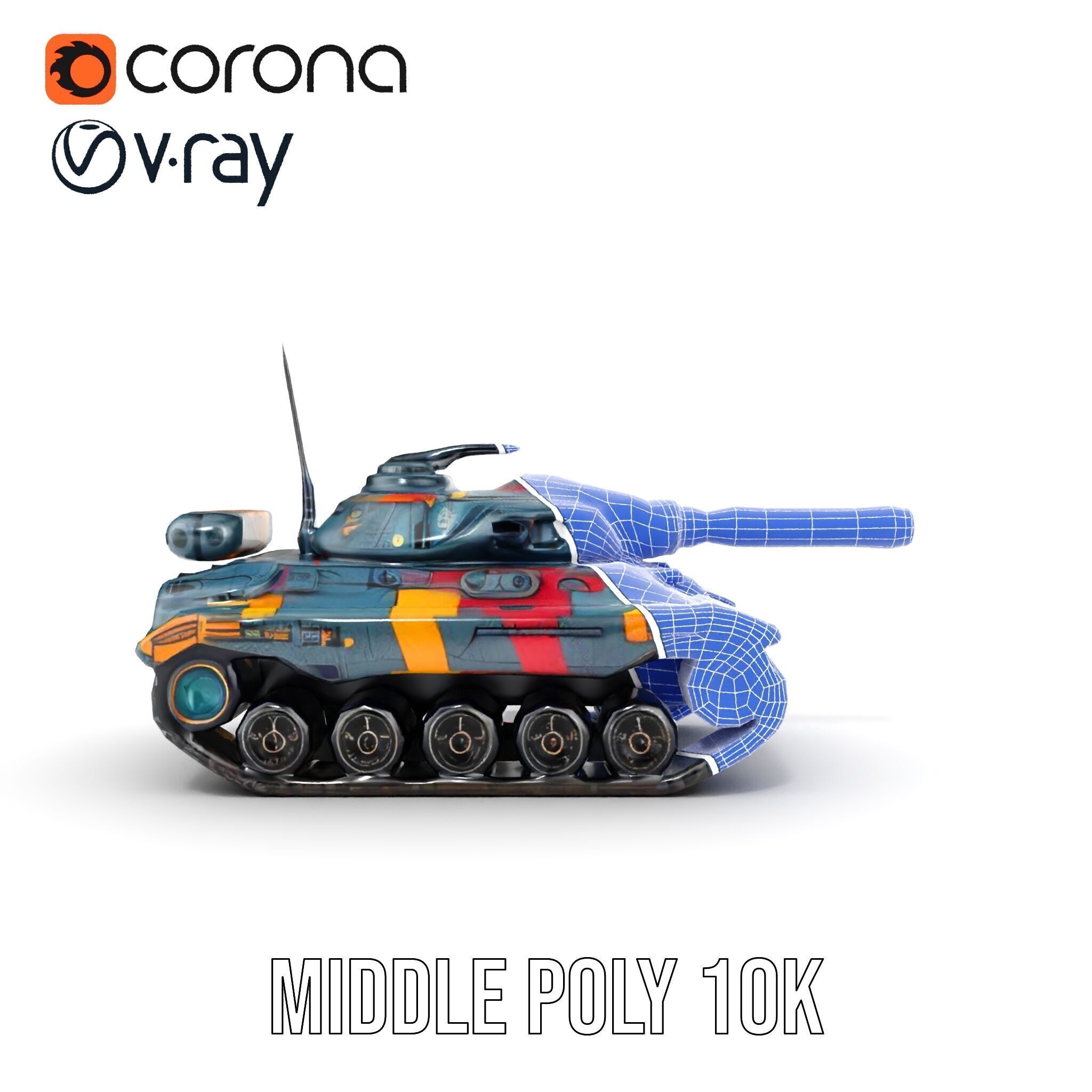 Colorful Futuristic Tank Model Pack Low-poly 3D model_28