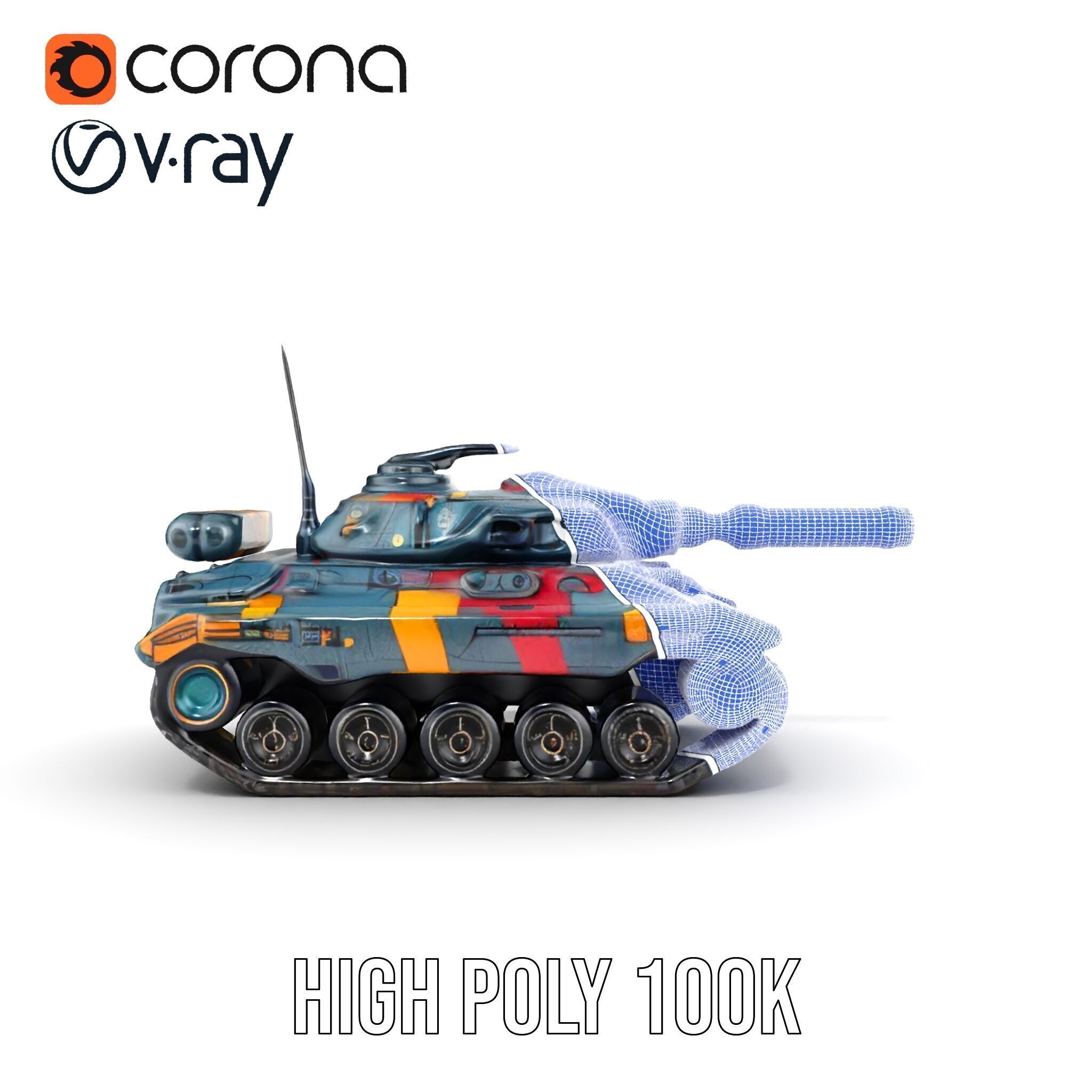 Colorful Futuristic Tank Model Pack Low-poly 3D model_30