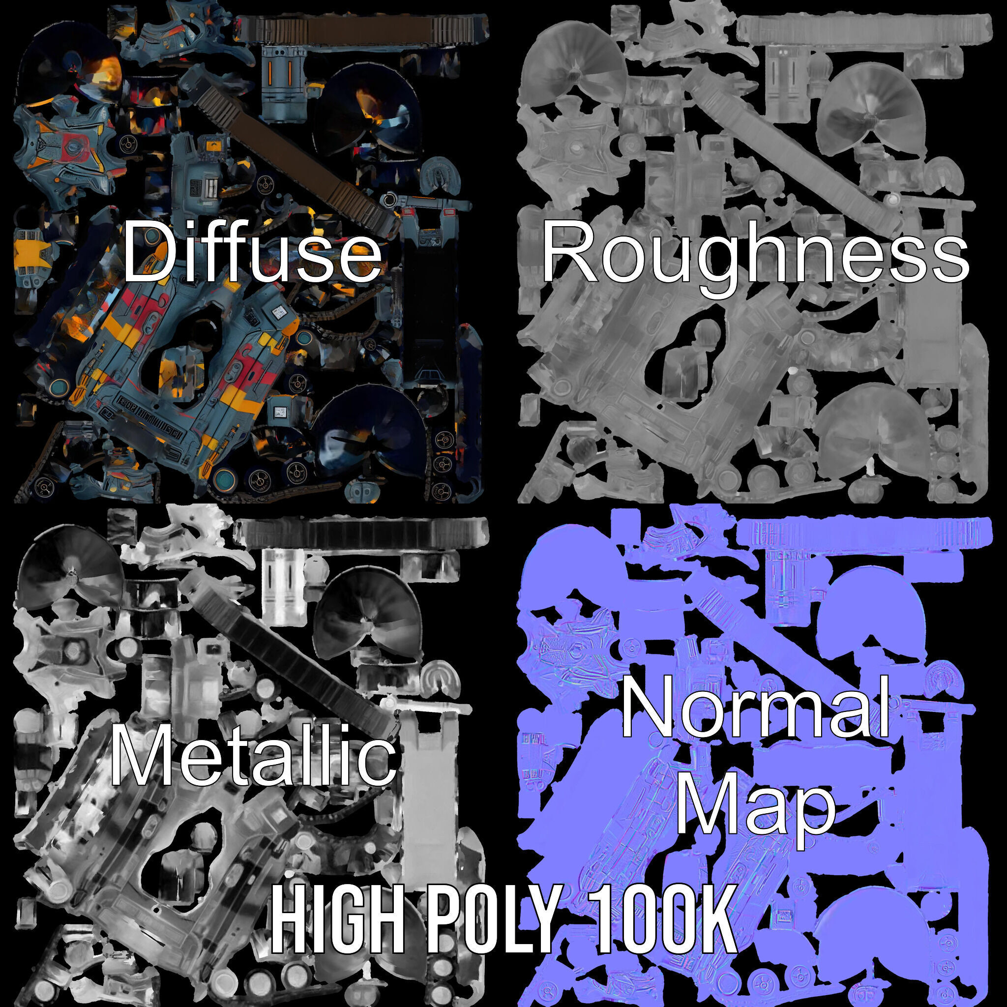 Colorful Futuristic Tank Model Pack Low-poly 3D model_4