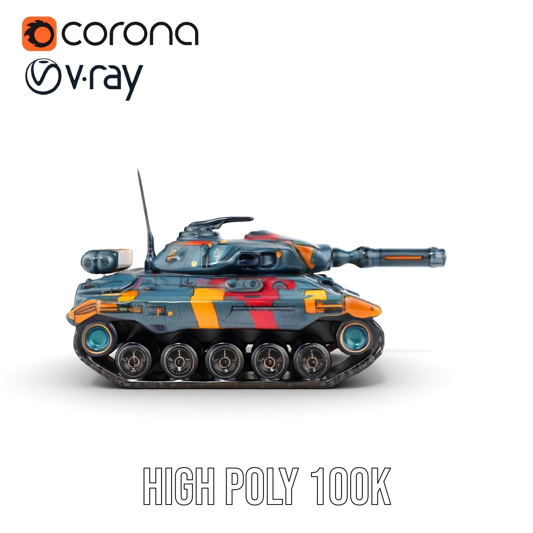 Colorful Futuristic Tank Model Pack Low-poly 3D model_38