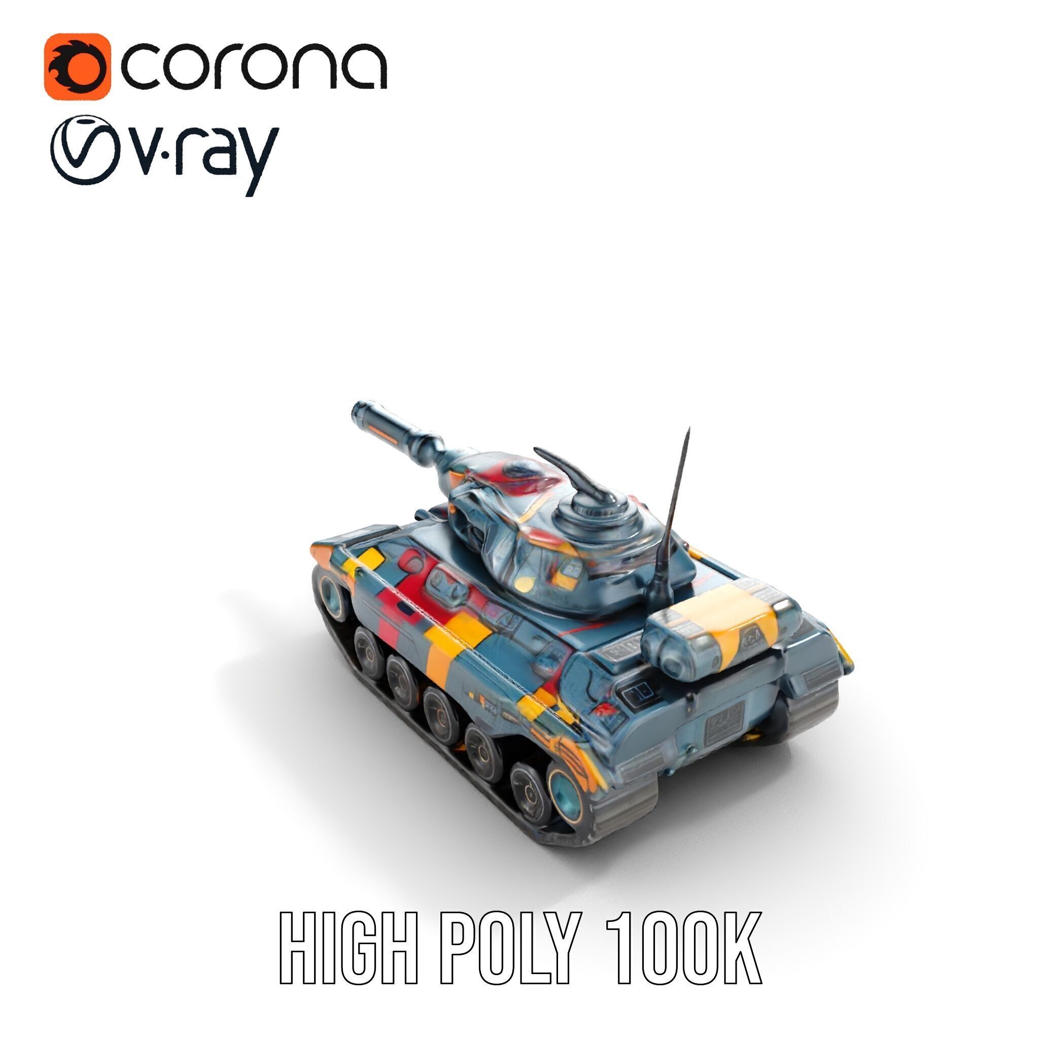 Colorful Futuristic Tank Model Pack Low-poly 3D model_18